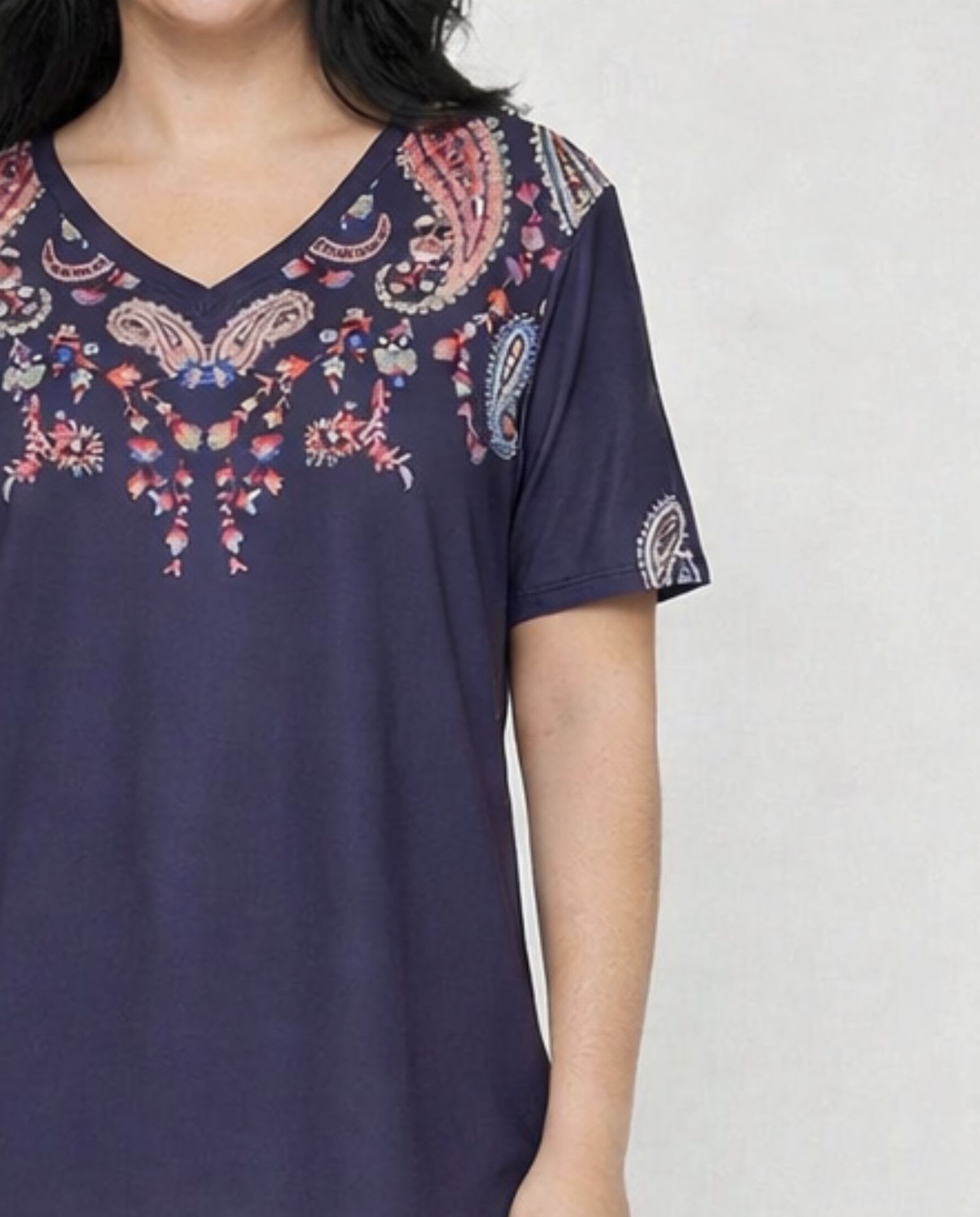 Camiseta de mujer de mujer estampada cuello redondo. manga tres cuartos. - October - Azul Azul-3