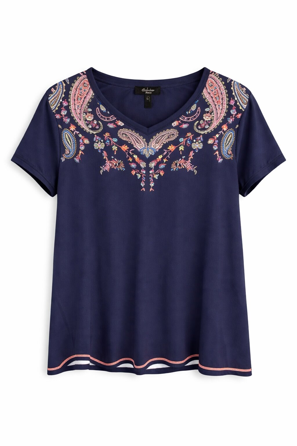 Camiseta de mujer de mujer estampada cuello redondo. manga tres cuartos. - October - Azul Azul-5