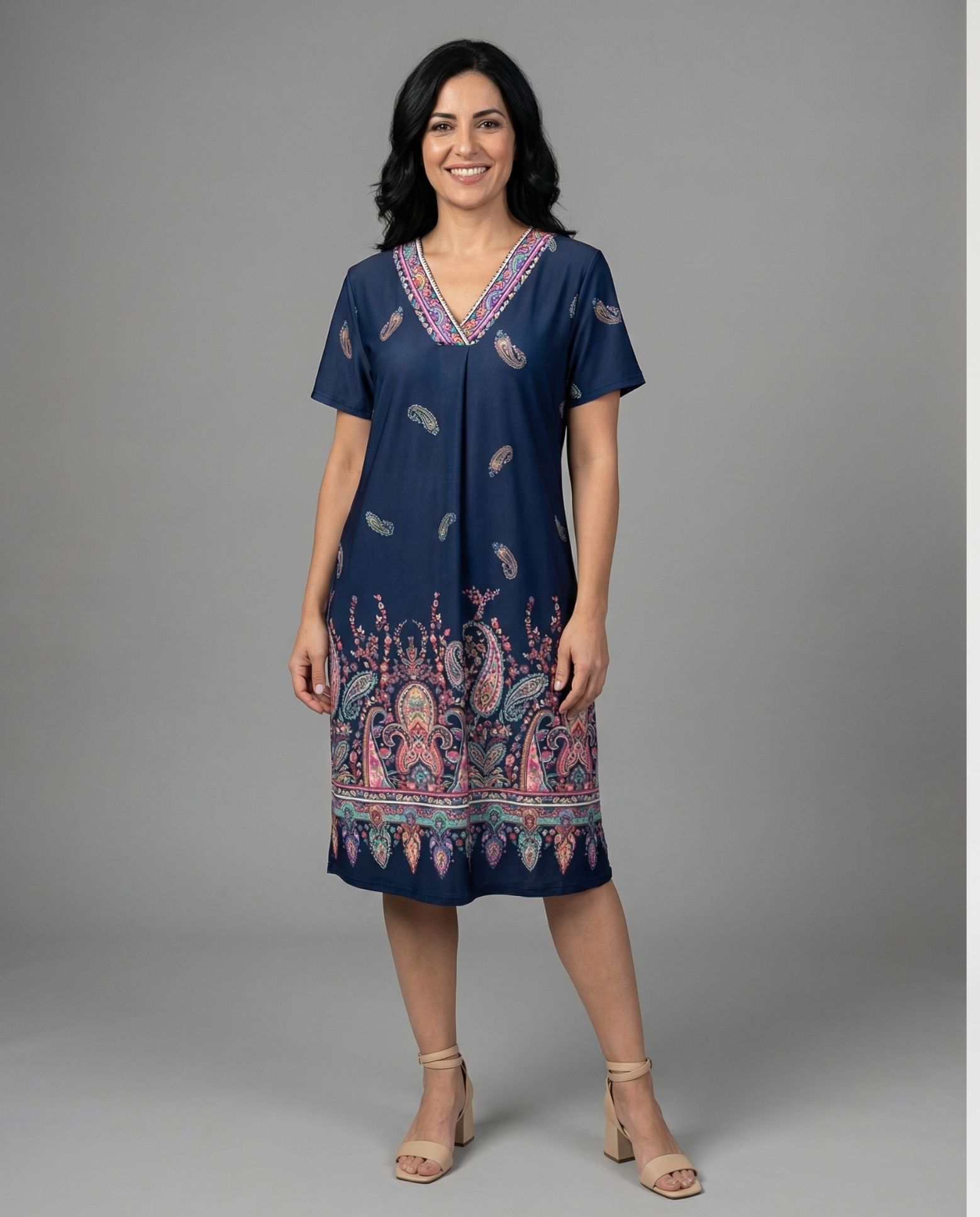 Vestido estampado de cachemires - October - Azul Azul-1