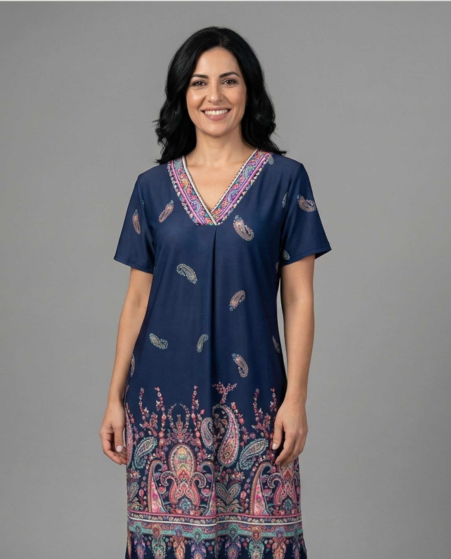 Vestido estampado de cachemires - October - Azul Azul-4