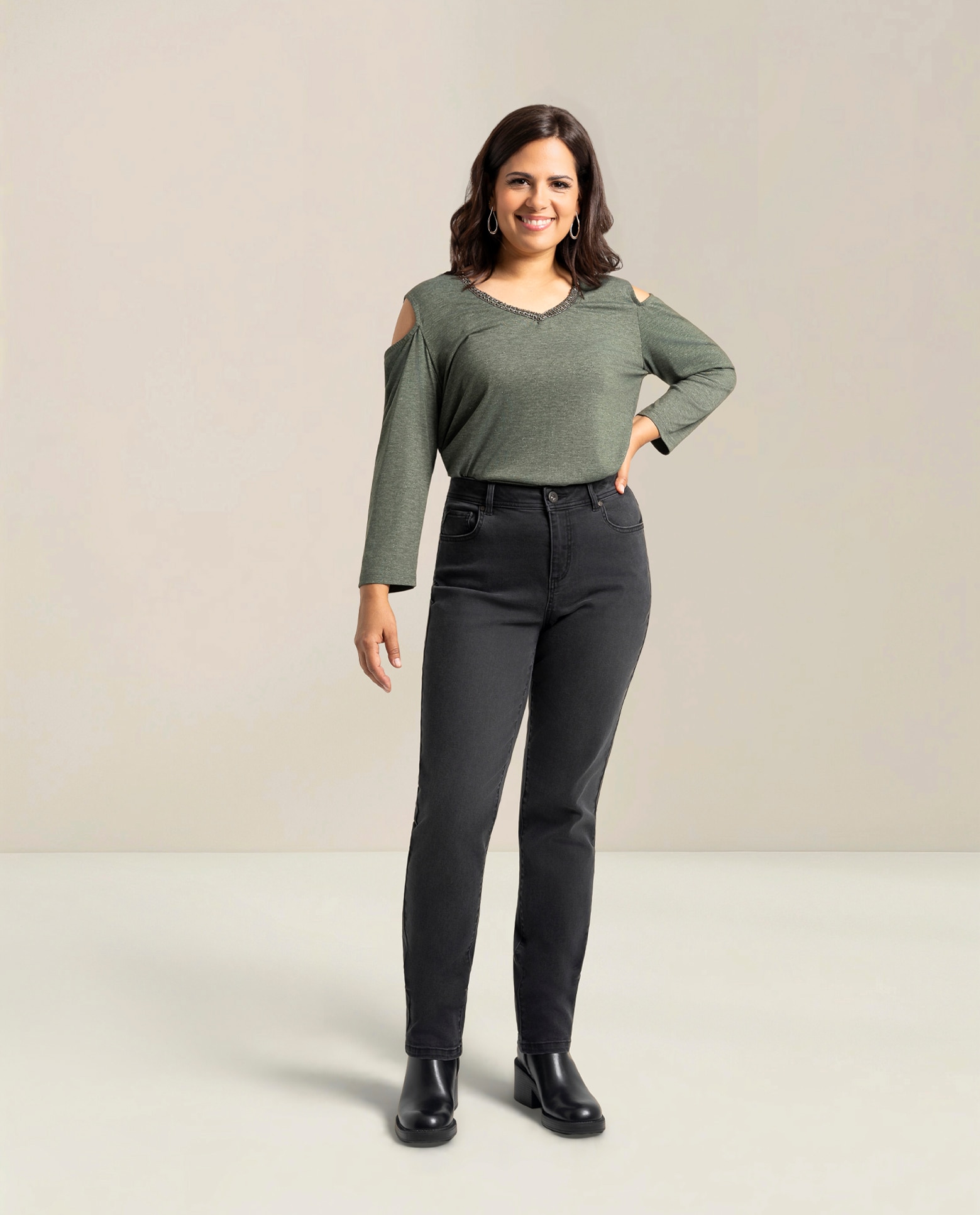 Pantalon denim cinco bolsillos recto - October - Gris Gris-1