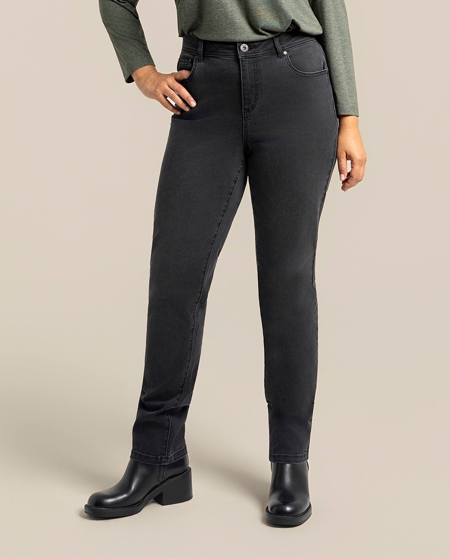 Pantalon denim cinco bolsillos recto - October - Gris Gris-4