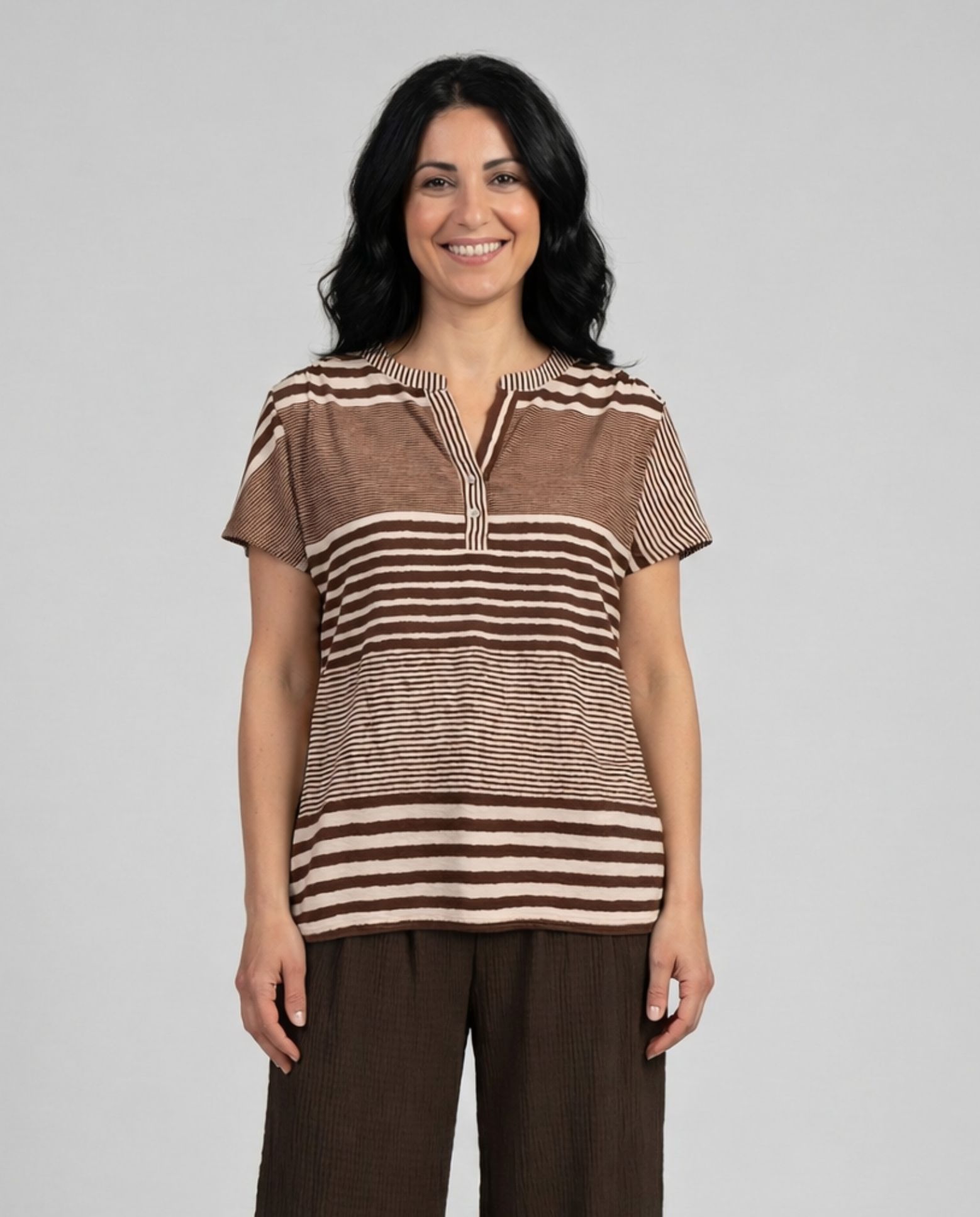 Camiseta rayas cuello mao - October - Marrón Marrón-1