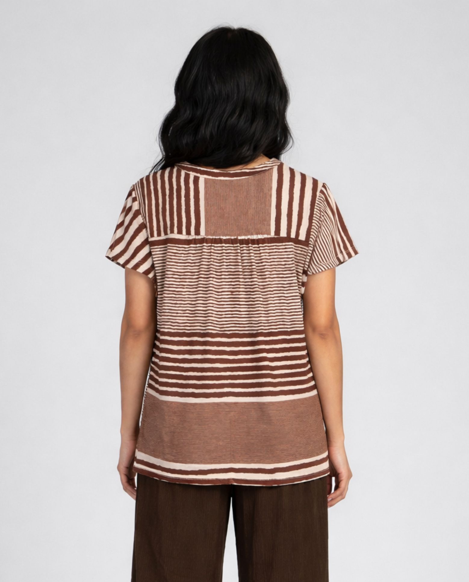 Camiseta rayas cuello mao - October - Marrón Marrón-2
