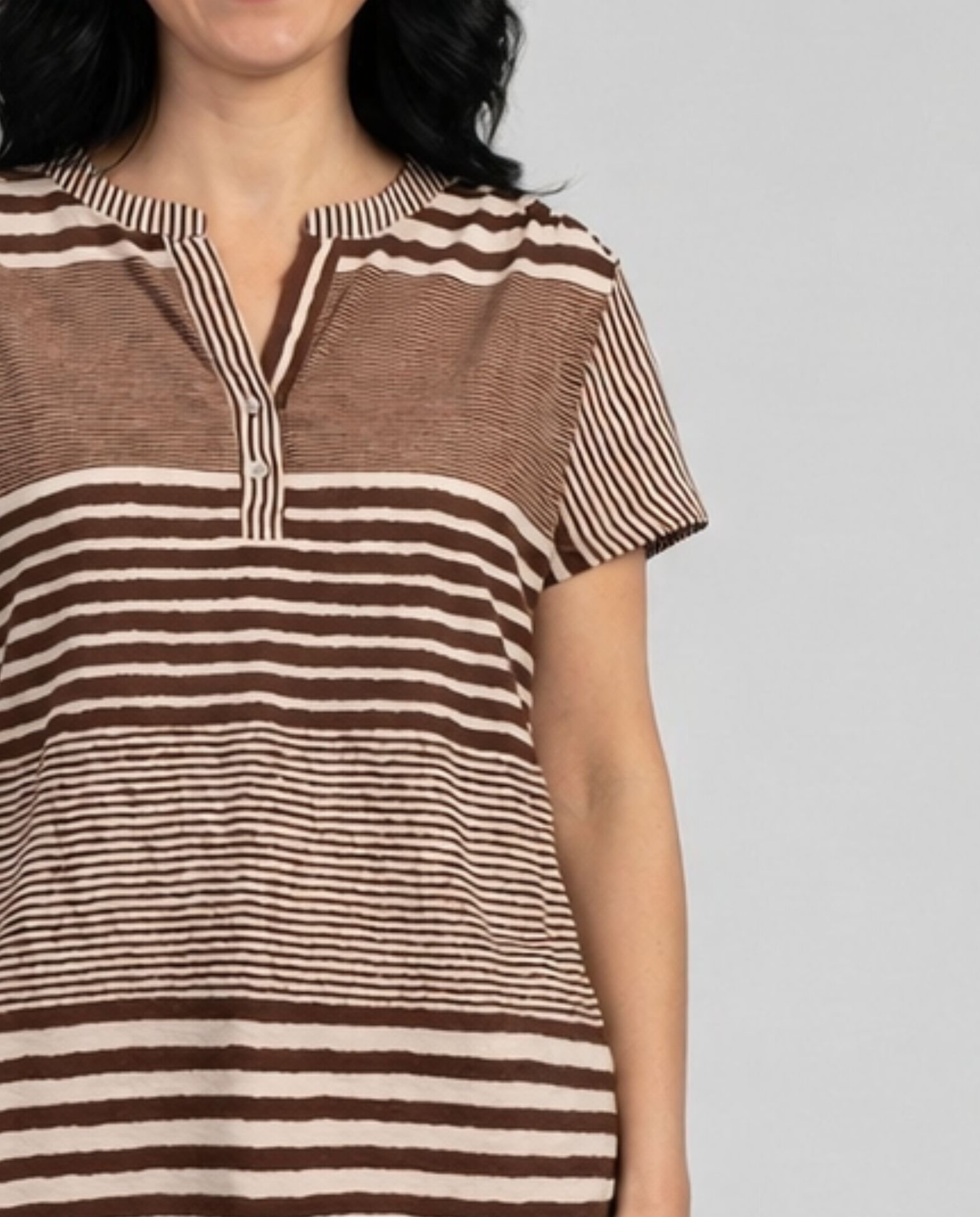 Camiseta rayas cuello mao - October - Marrón Marrón-3