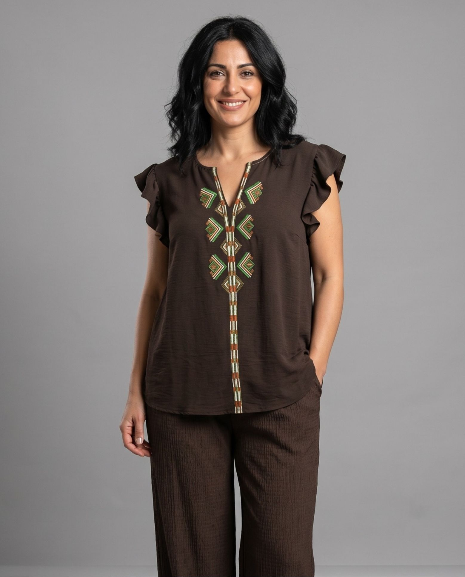 Blusa con posicional puff print - October - Marrón Marrón-1