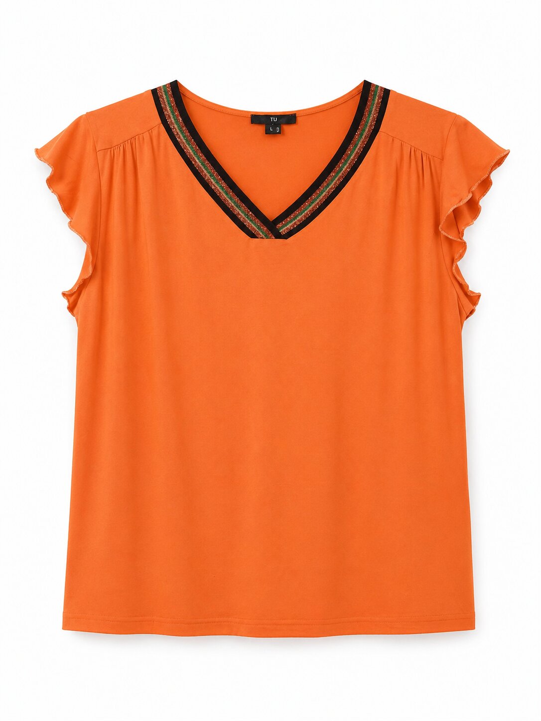 Camiseta con rib en escote y manga volante - October - Naranja Naranja-5