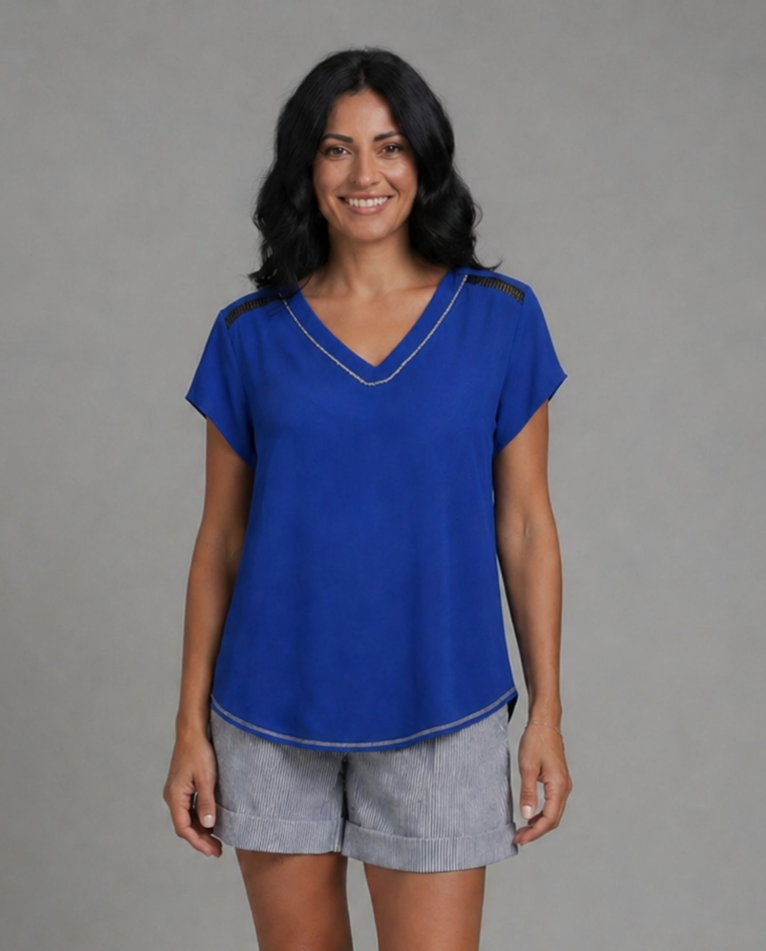 Imagen 0 de Blusa azul cuello de pico Azul Cobalto