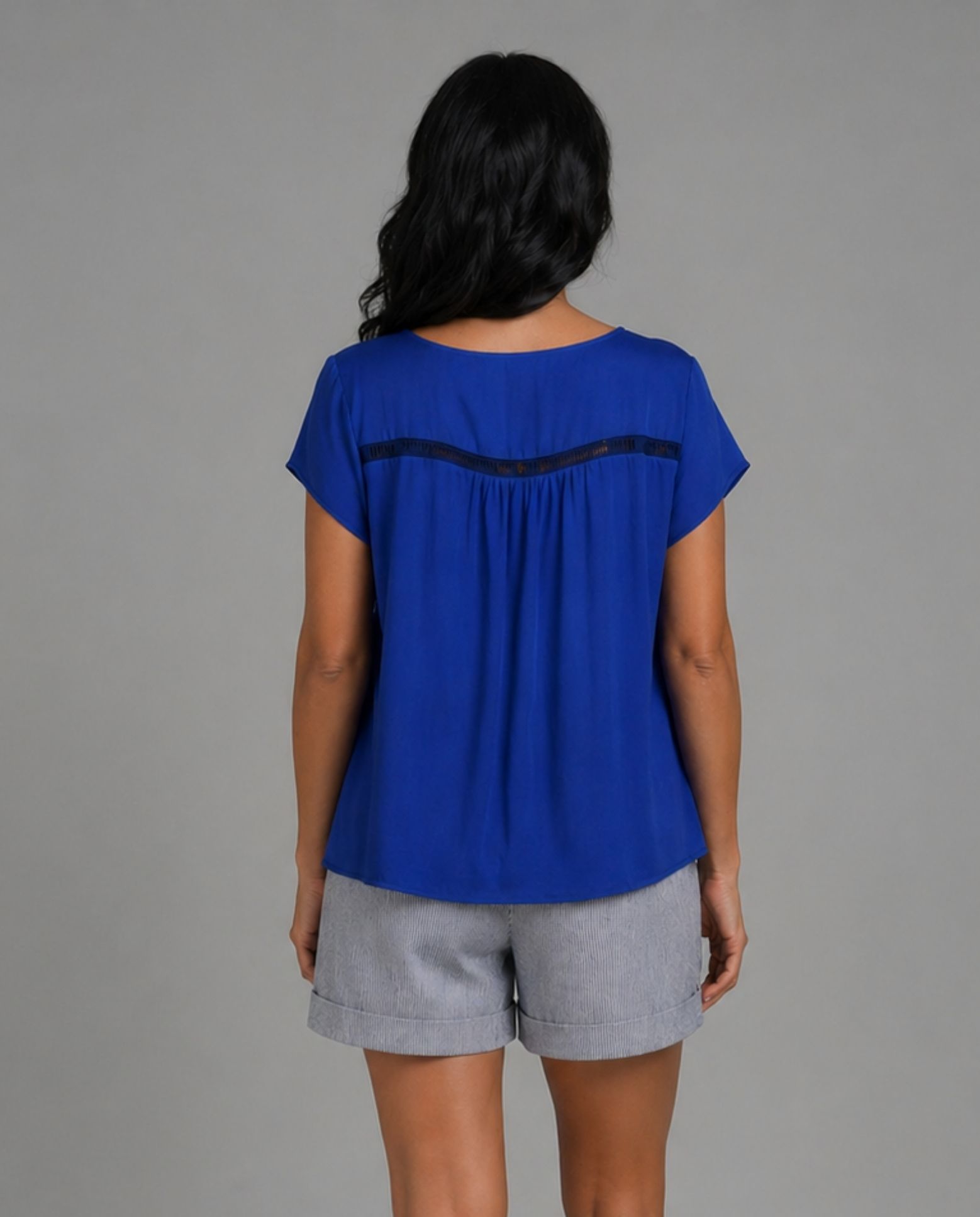 Blusa azul cuello de pico - October - Azul Cobalto Azul Cobalto-2