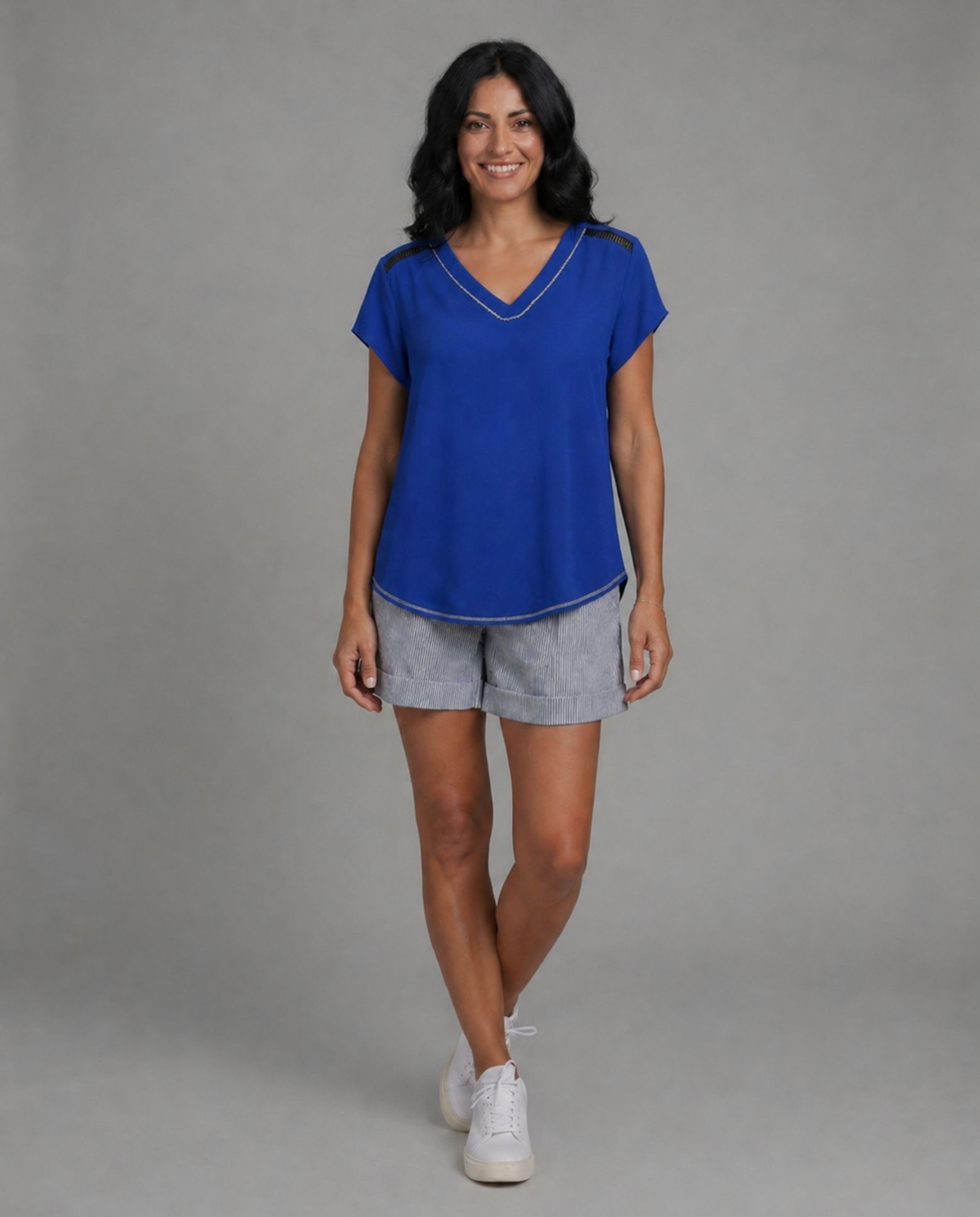 Blusa azul cuello de pico - October - Azul Cobalto Azul Cobalto-4