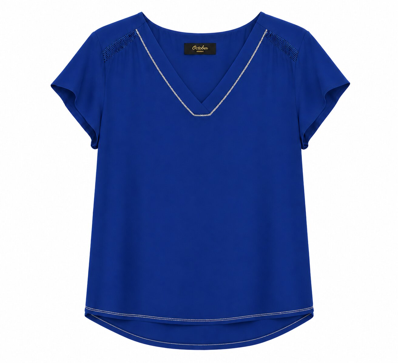 Blusa azul cuello de pico - October - Azul Cobalto Azul Cobalto-5