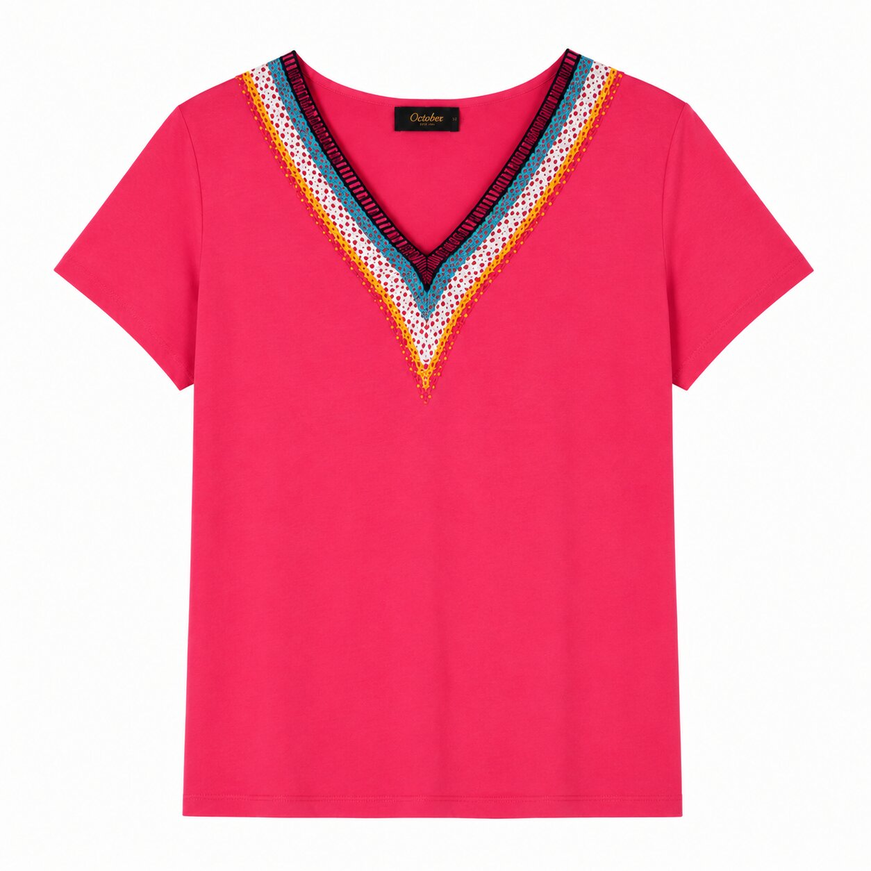 Camiseta con pechera escote de pico - October - Coral Coral-5