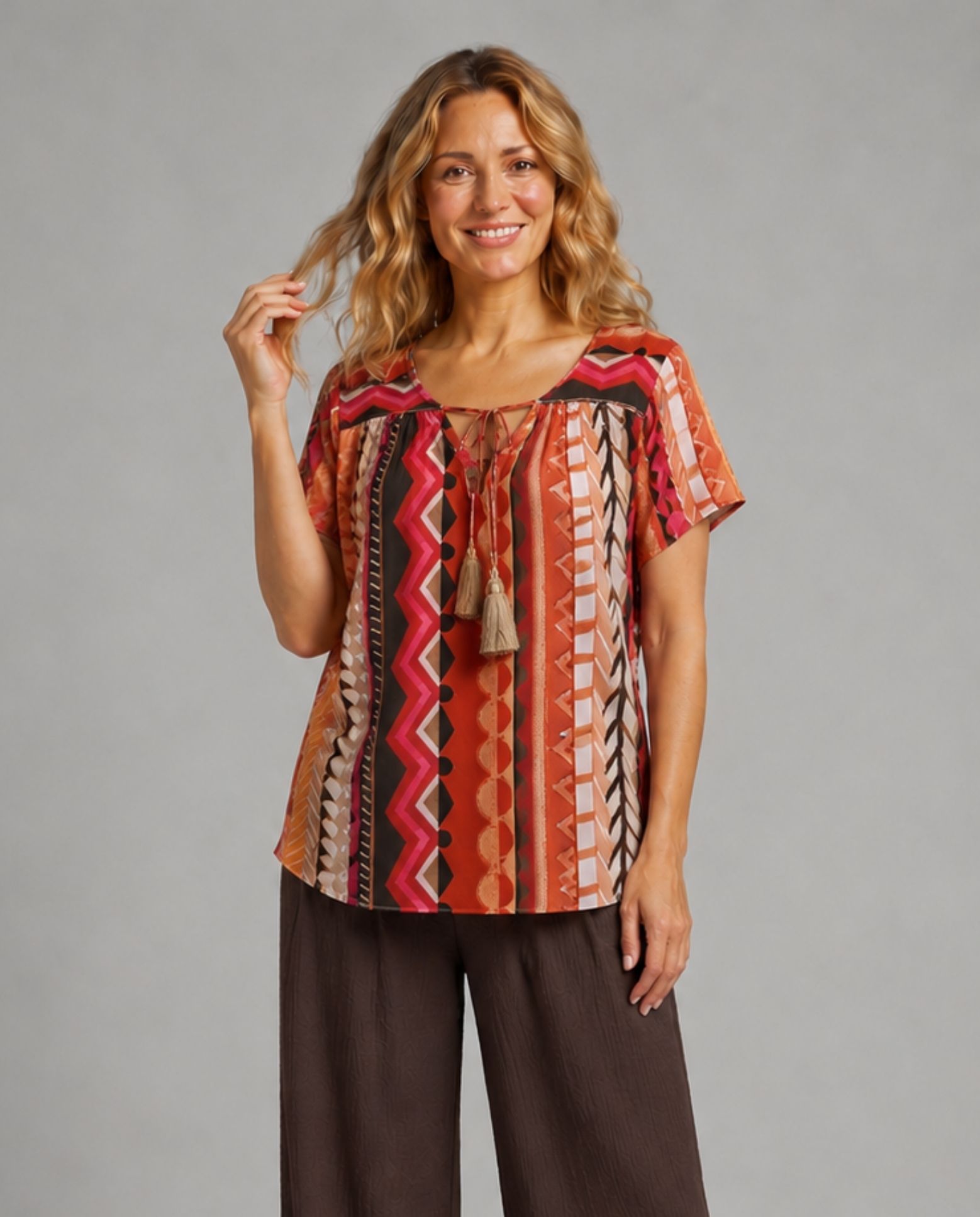 Blusa estampada de manga corta - October - Multicolor Multicolor-1