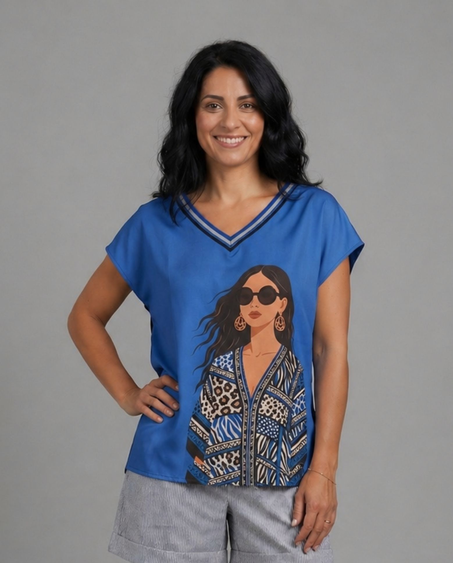Camiseta estampada chica - October - Azul Cobalto Azul Cobalto-1