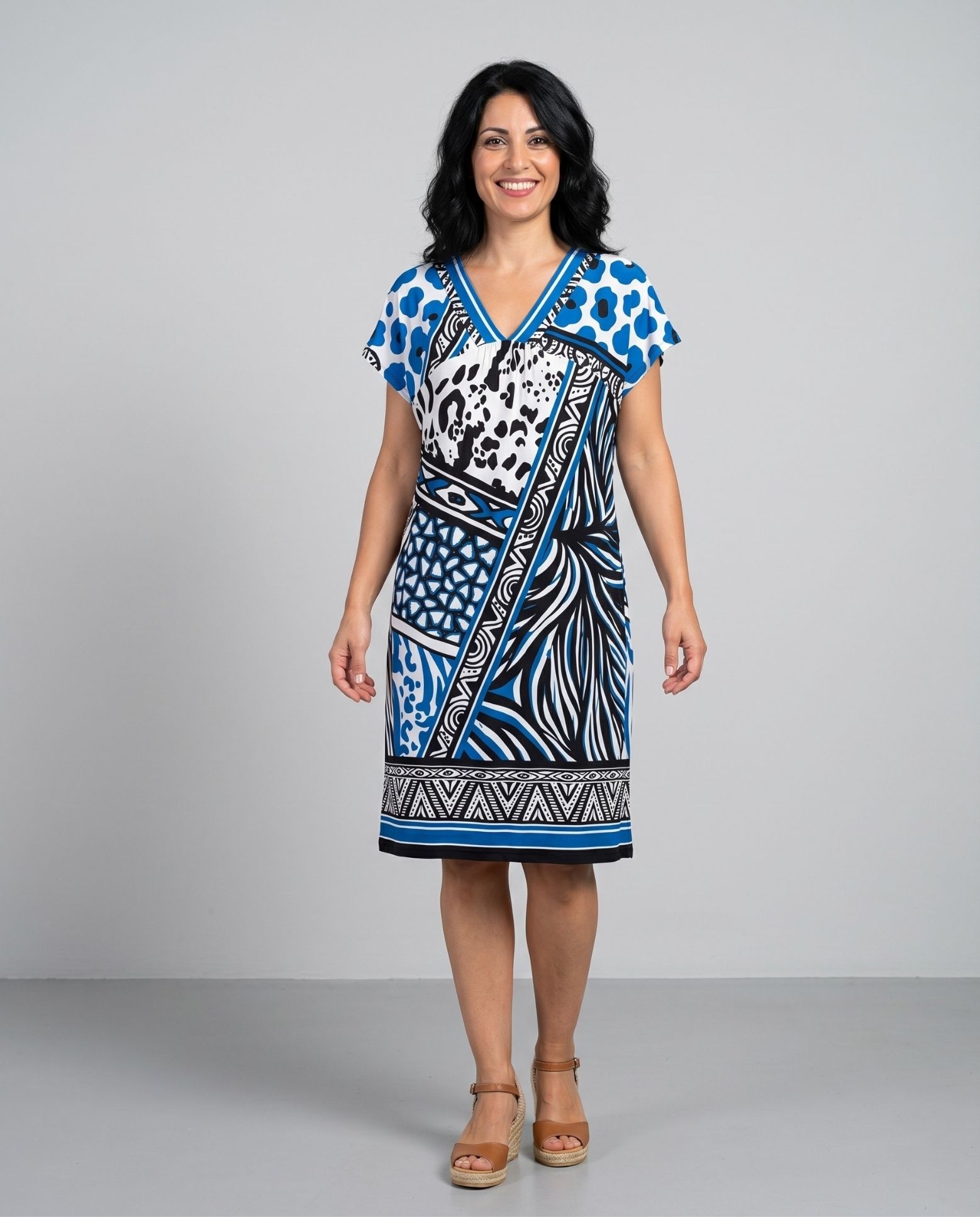 Vestido print animal con cenefa - October - Azul Azul-1