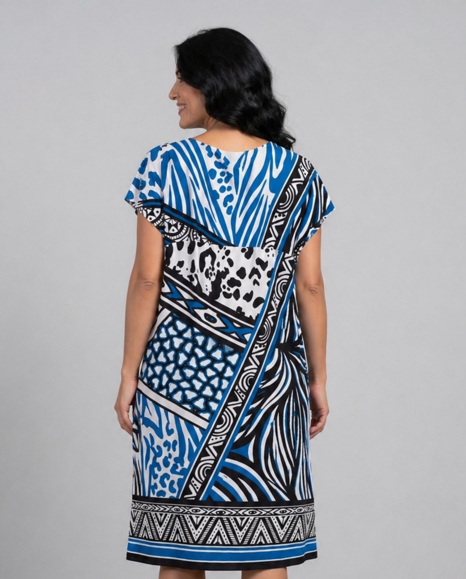 Vestido print animal con cenefa - October - Azul Azul-2