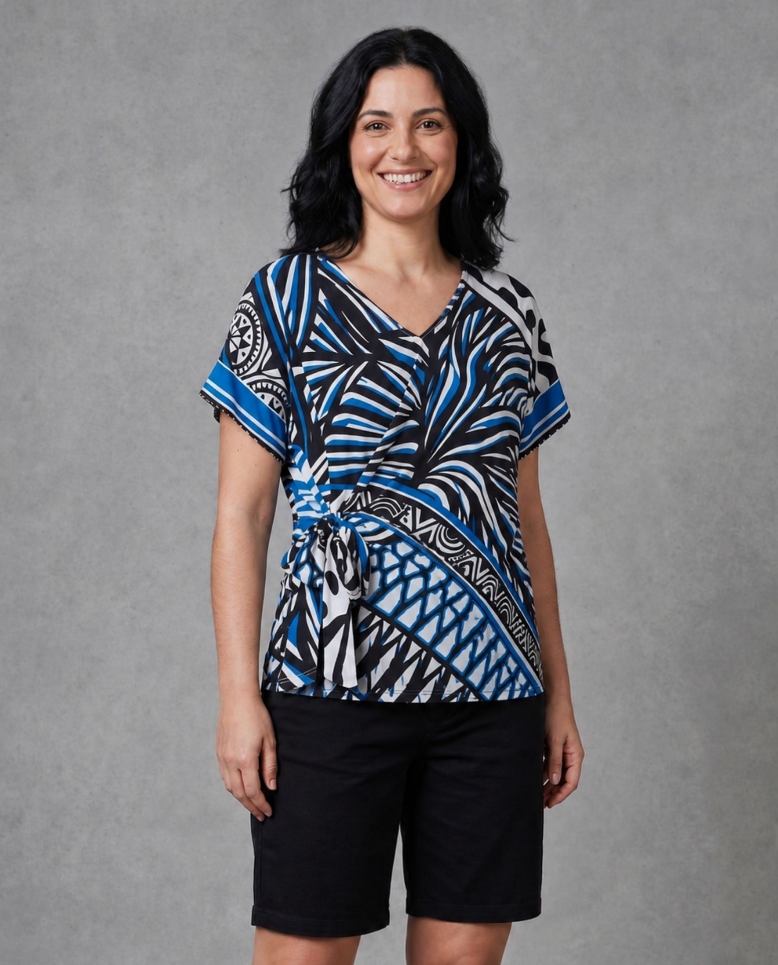 Camiseta mix animal cuello pico - October - Azul Azul-1