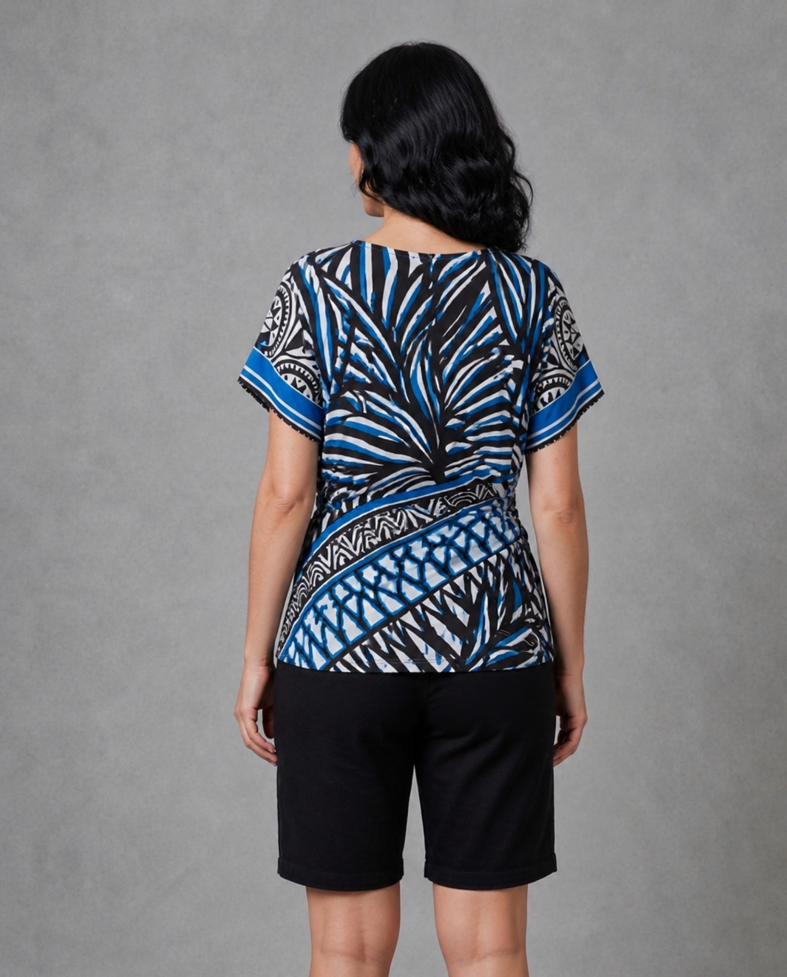 Camiseta mix animal cuello pico - October - Azul Azul-2