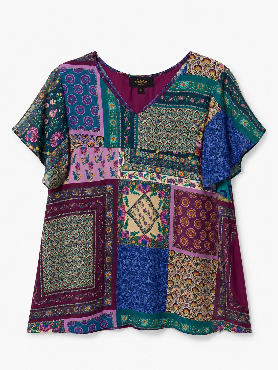 Camiseta bimateria estampada manga corta - October - Multicolor Multicolor-5