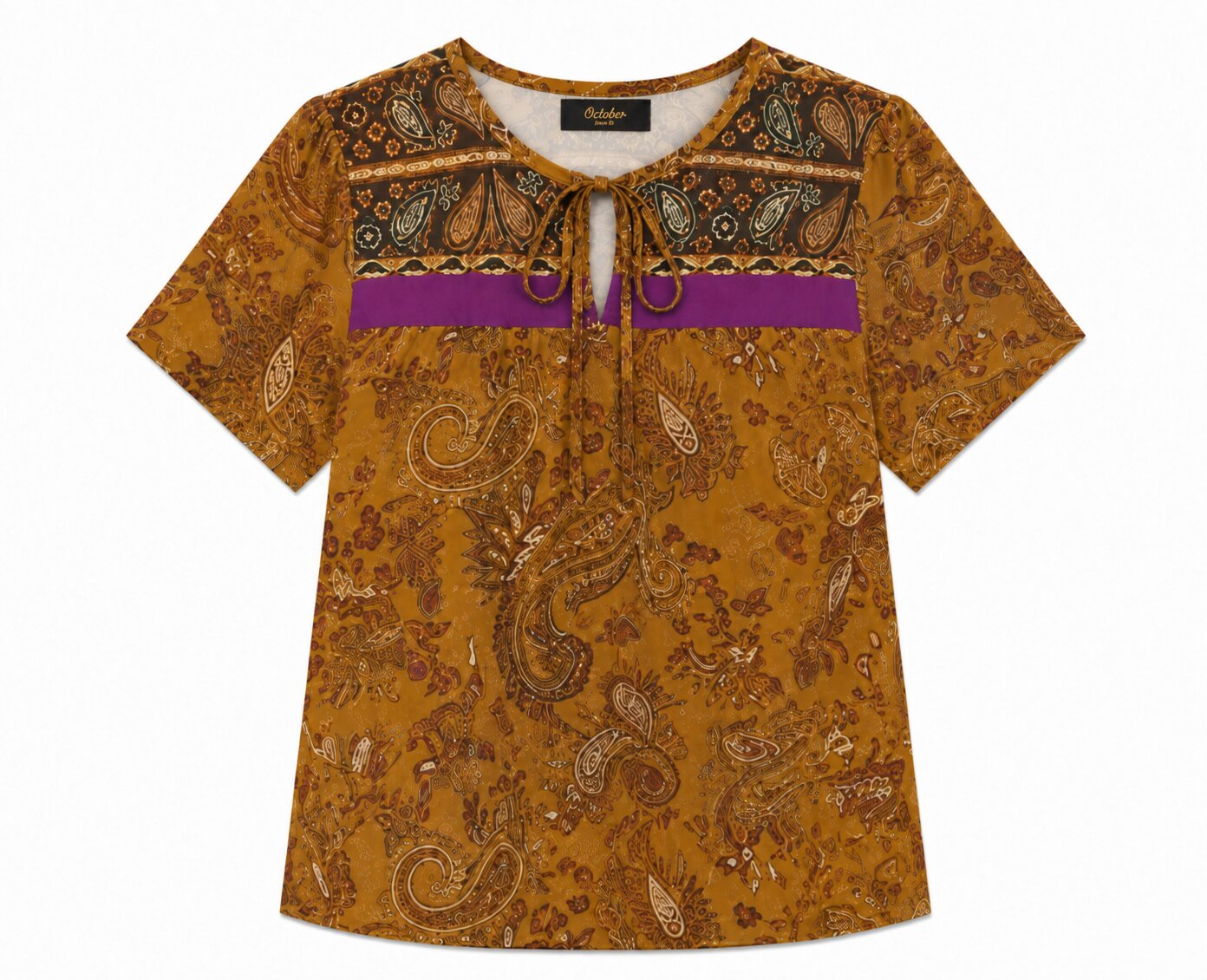 Blusa estampada con cuello anudado - October - Multicolor Multicolor-5