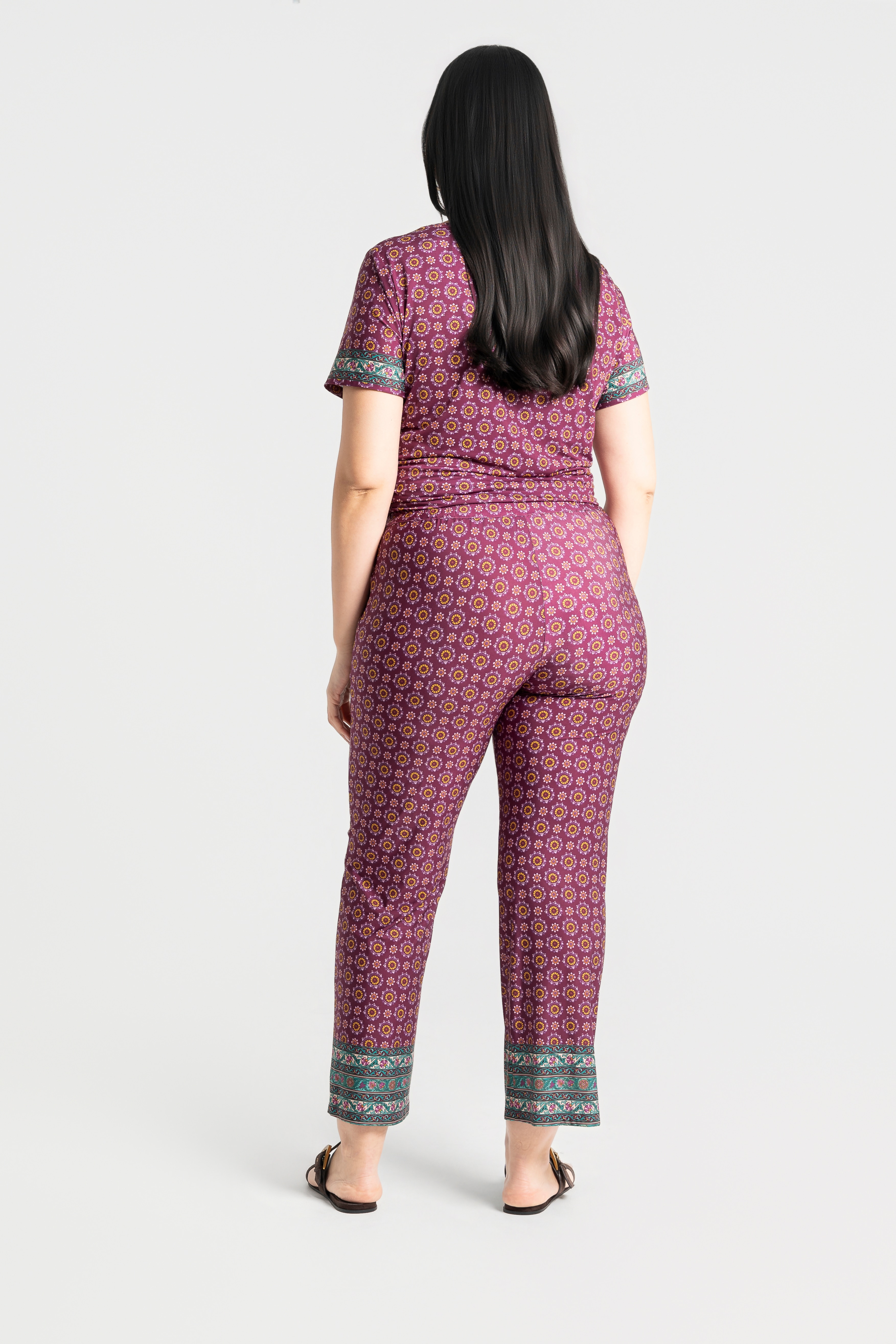 Pantalon largo estampado con cenefas - October - Morado Morado-2