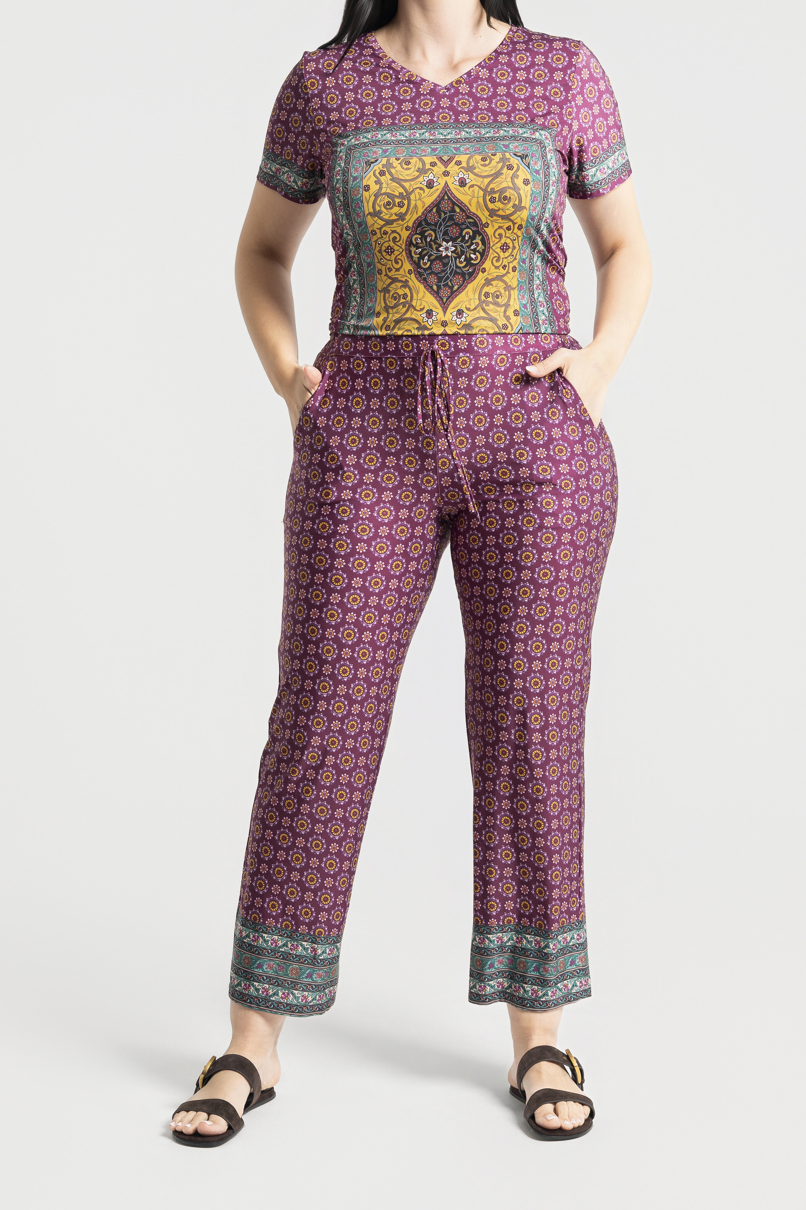 Pantalon largo estampado con cenefas - October - Morado Morado-4