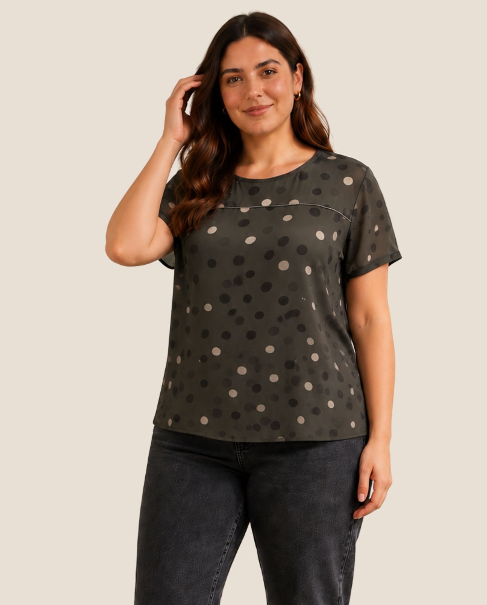 Camiseta bimateria lunares - October - Kaki Kaki-1