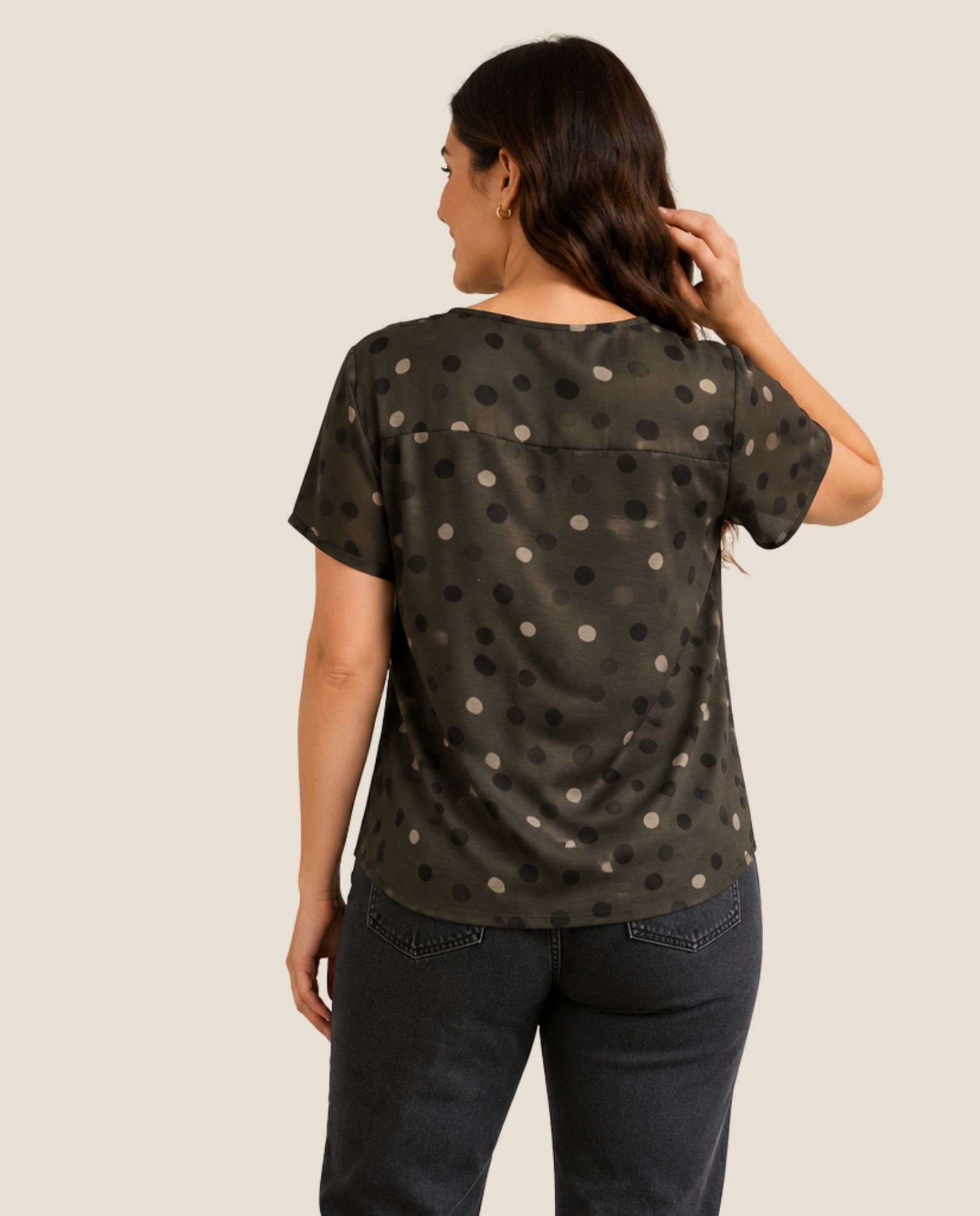 Camiseta bimateria lunares - October - Kaki Kaki-2