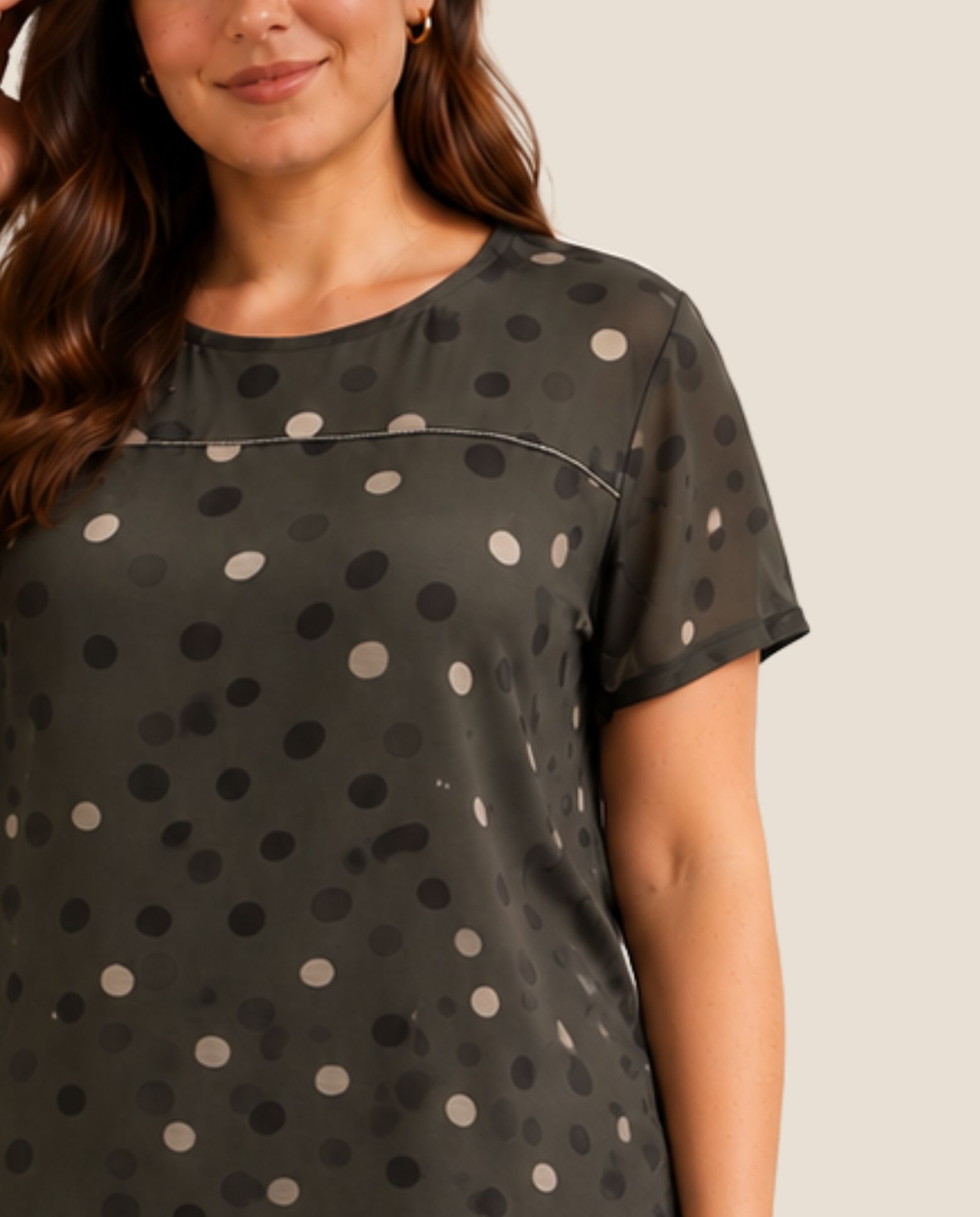 Camiseta bimateria lunares - October - Kaki Kaki-3