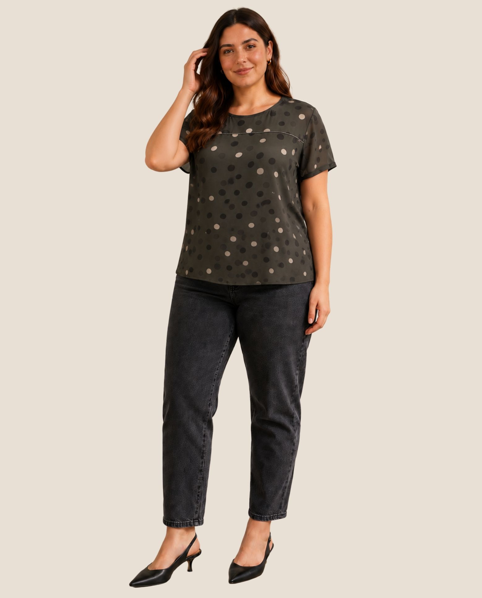 Camiseta bimateria lunares - October - Kaki Kaki-4