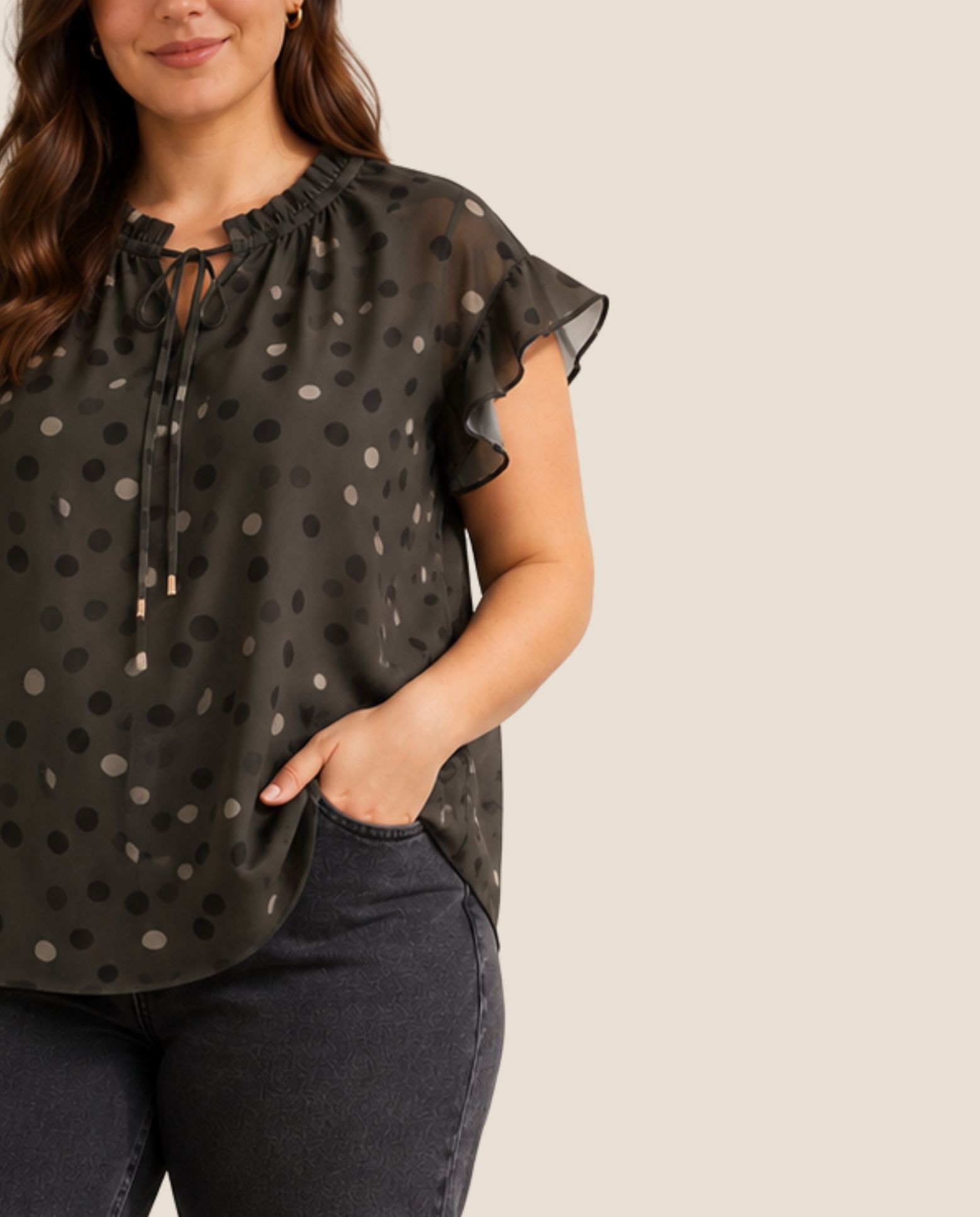 Blusa lunares manga volante - October - Kaki Kaki-3