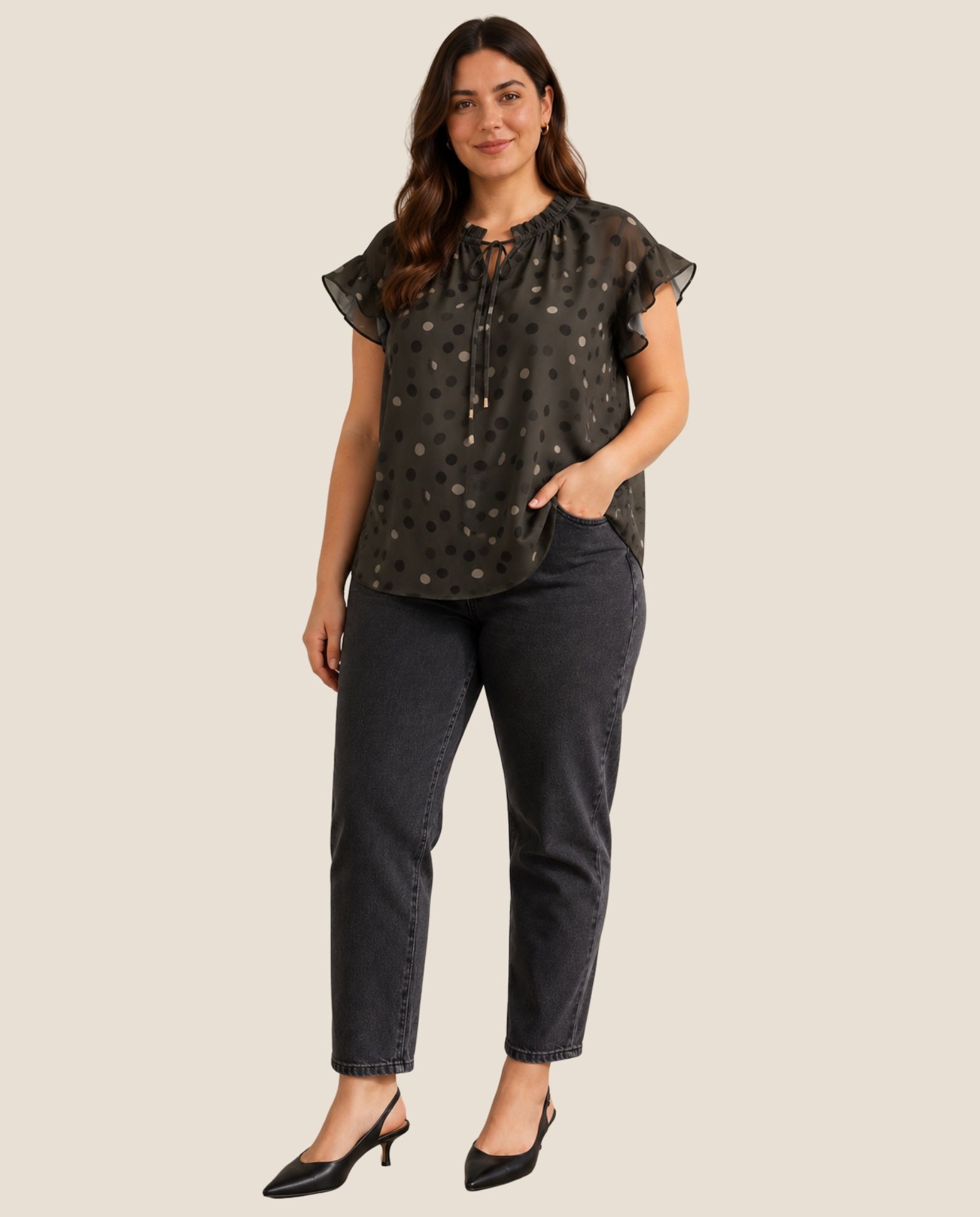 Blusa lunares manga volante - October - Kaki Kaki-4