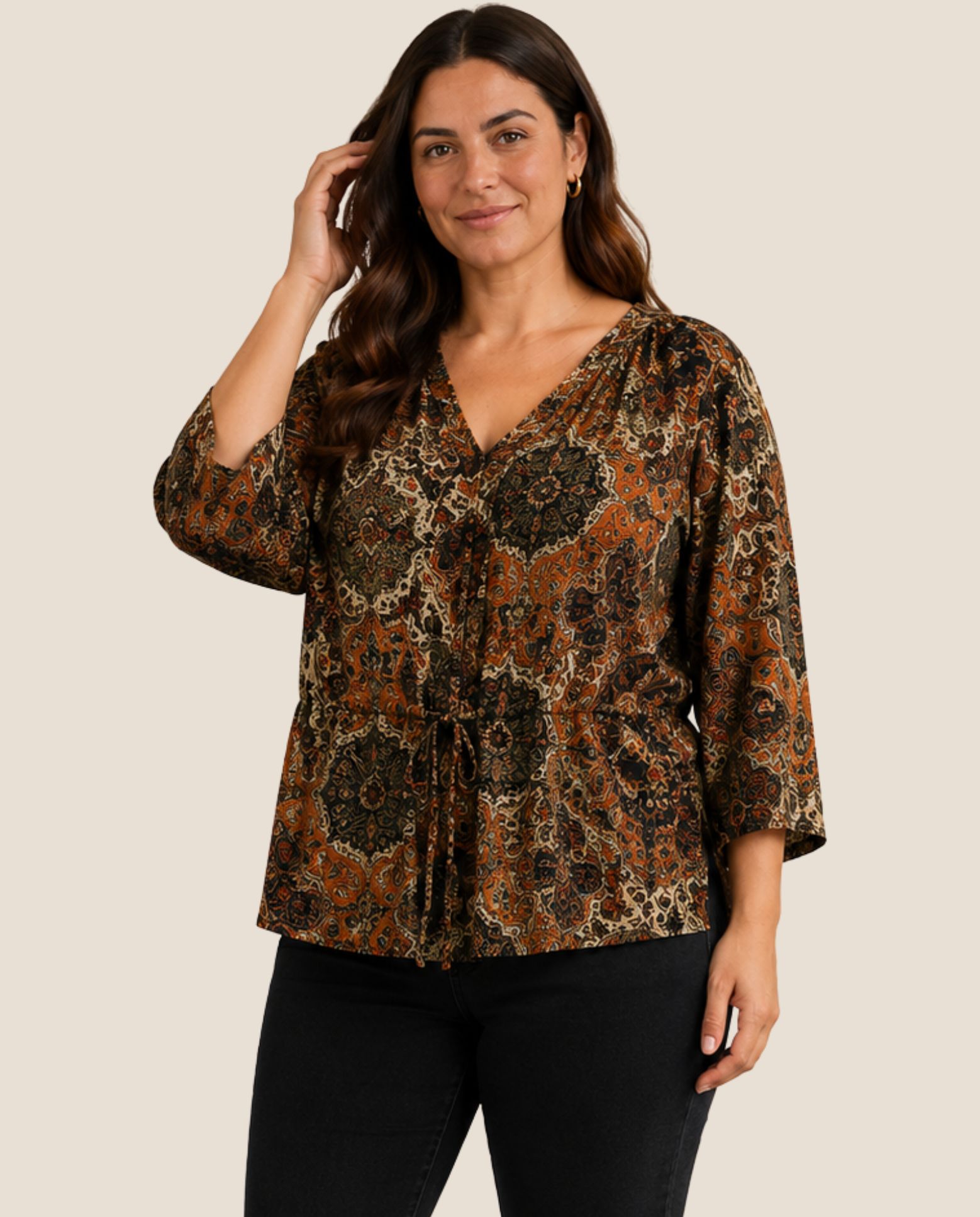 Imagen 0 de Blusa estampada con cordon ajustable Multicolor
