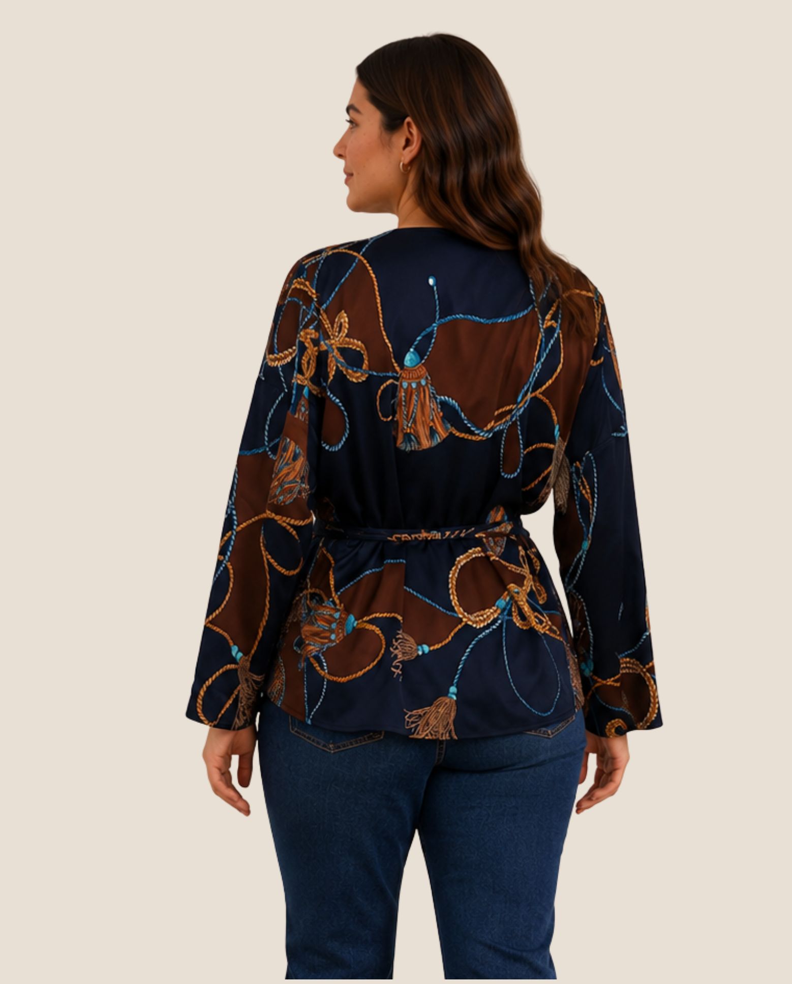 Blusa estampada abierta con mangas campana - October - Azul Azul-2