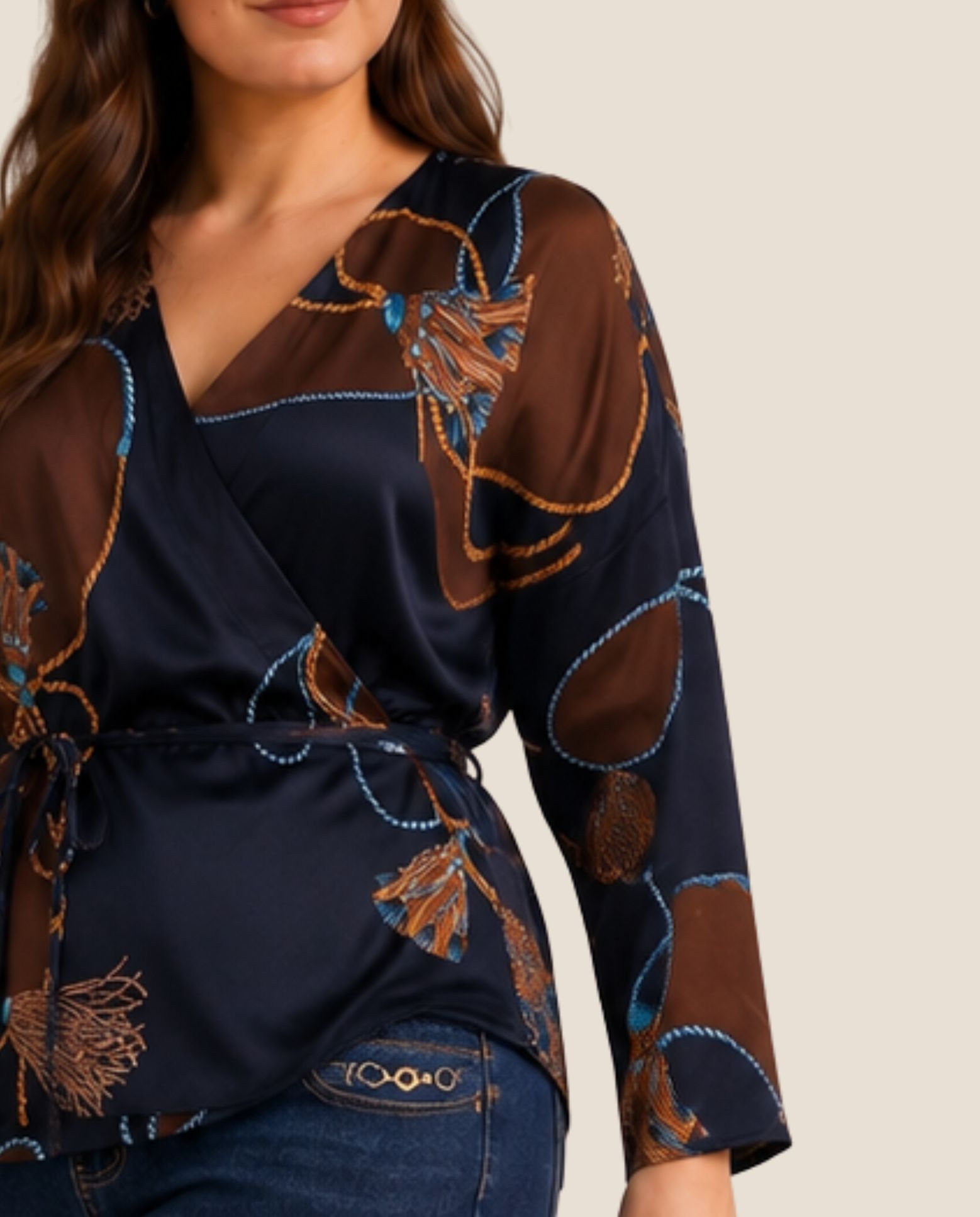 Blusa estampada abierta con mangas campana - October - Azul Azul-3