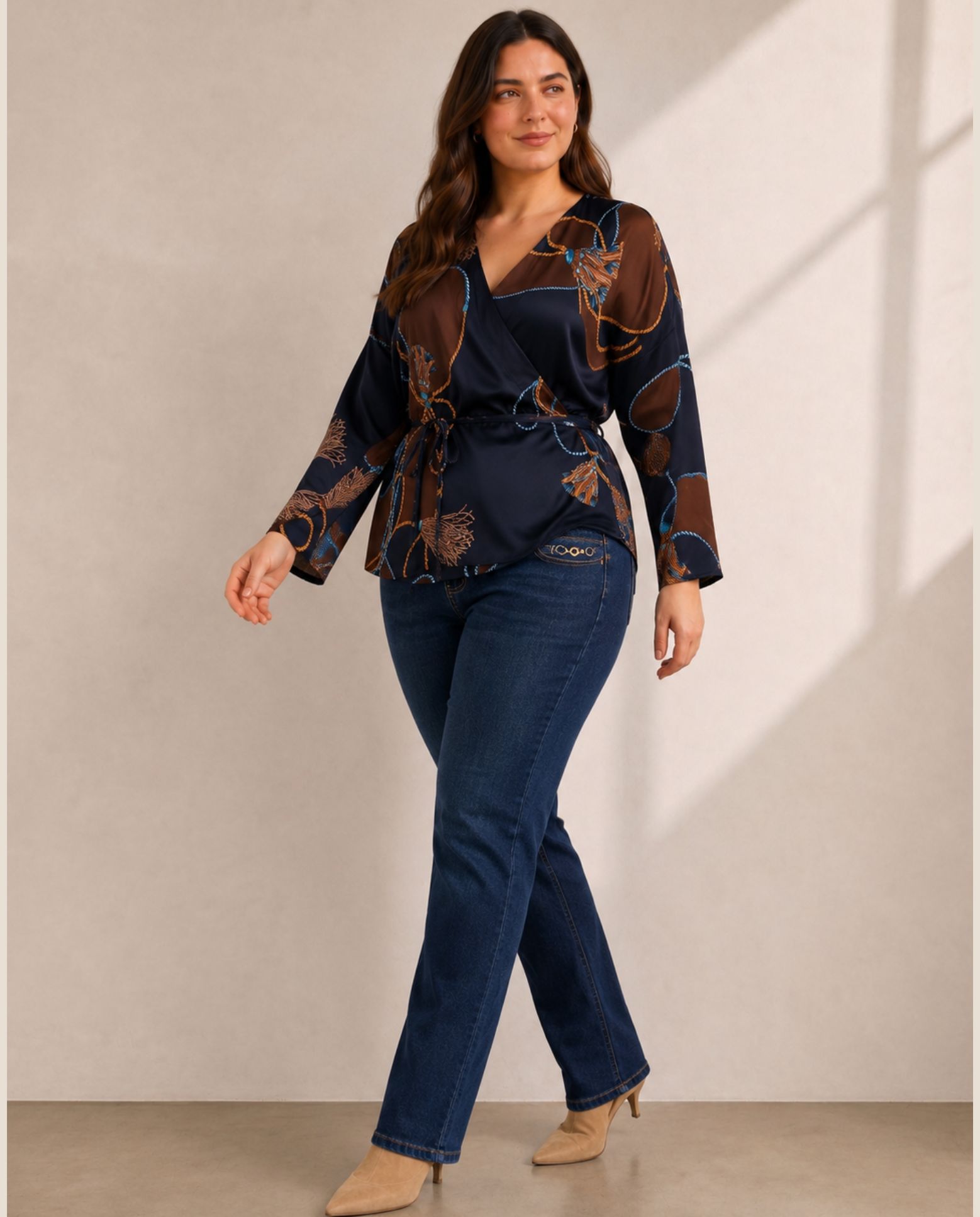 Blusa estampada abierta con mangas campana - October - Azul Azul-4
