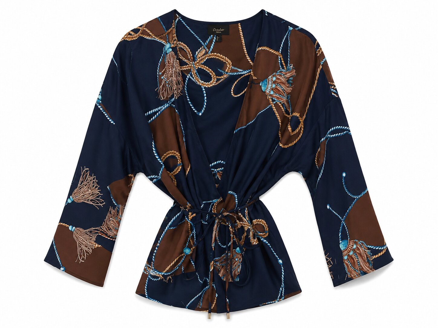 Blusa estampada abierta con mangas campana - October - Azul Azul-5
