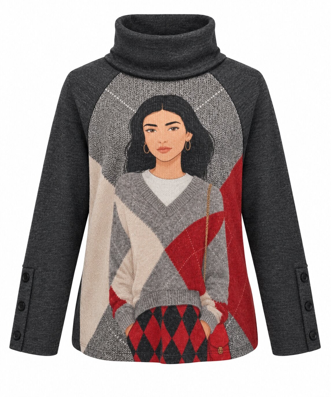 Jersey cuello buche estampado - October - Gris Gris-5