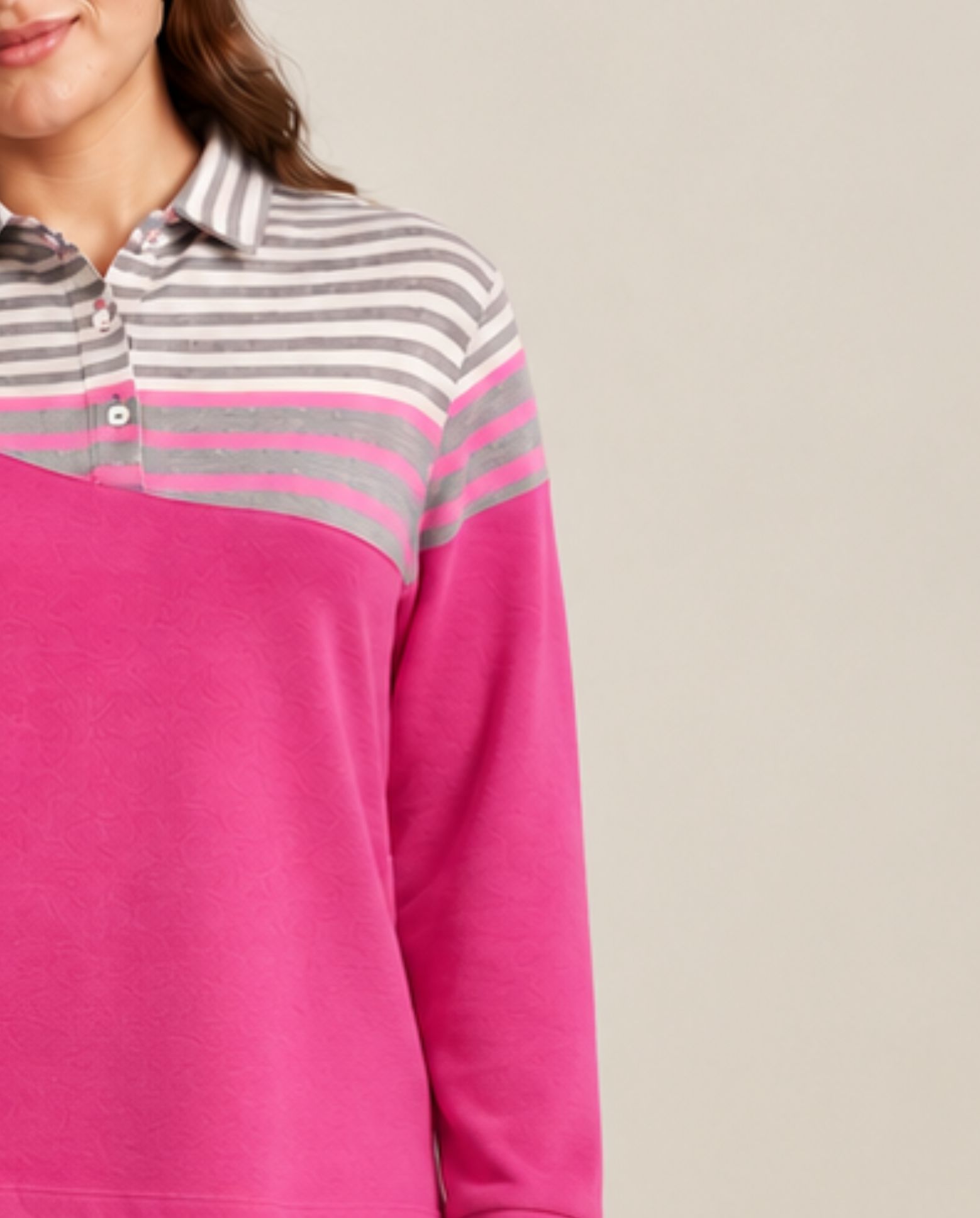 Imagen 3 de Jersey asimetrico con rayas y cuello camisero - October - Fucsia Fucsia