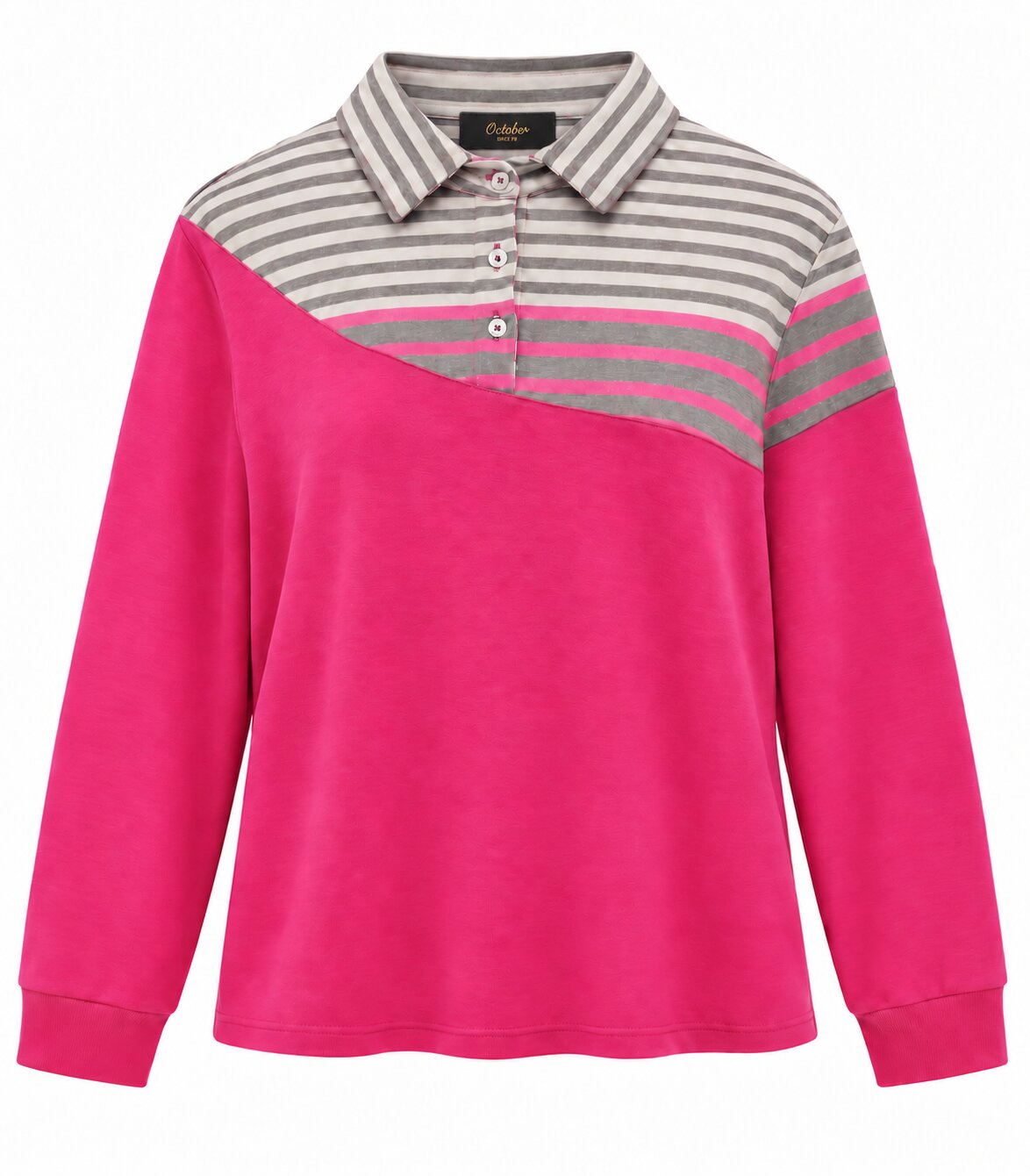 Imagen 5 de Jersey asimetrico con rayas y cuello camisero - October - Fucsia Fucsia