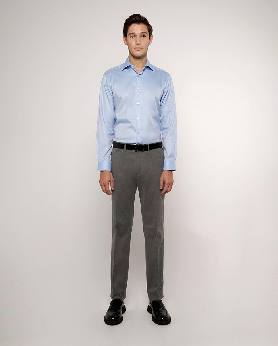 Camisa de hombre classic lisa de algodón - Mirto - Azul Azul-4