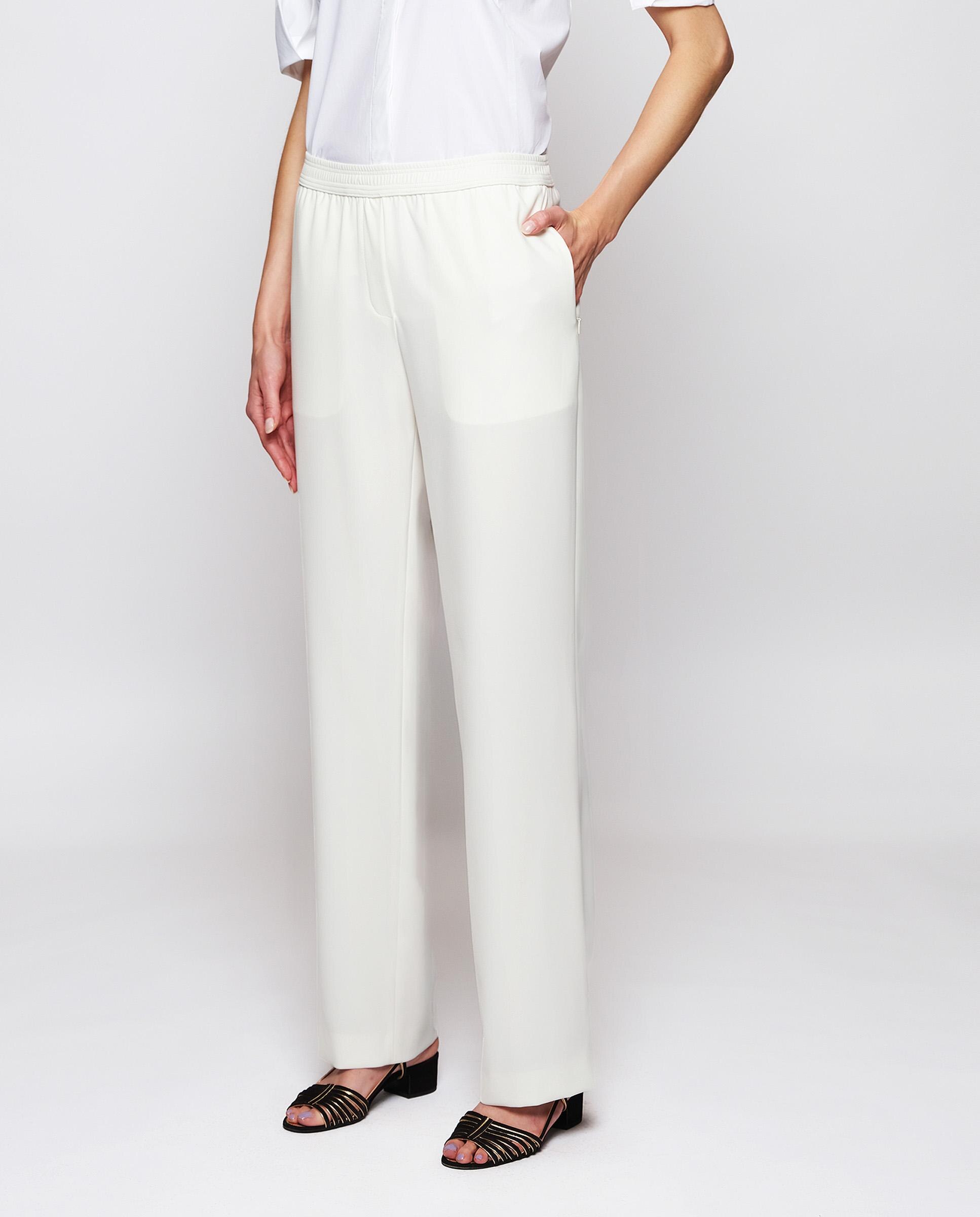 Pantalón recto de mujer fluido con estampado liso en - Mirto - Blanco Blanco-2