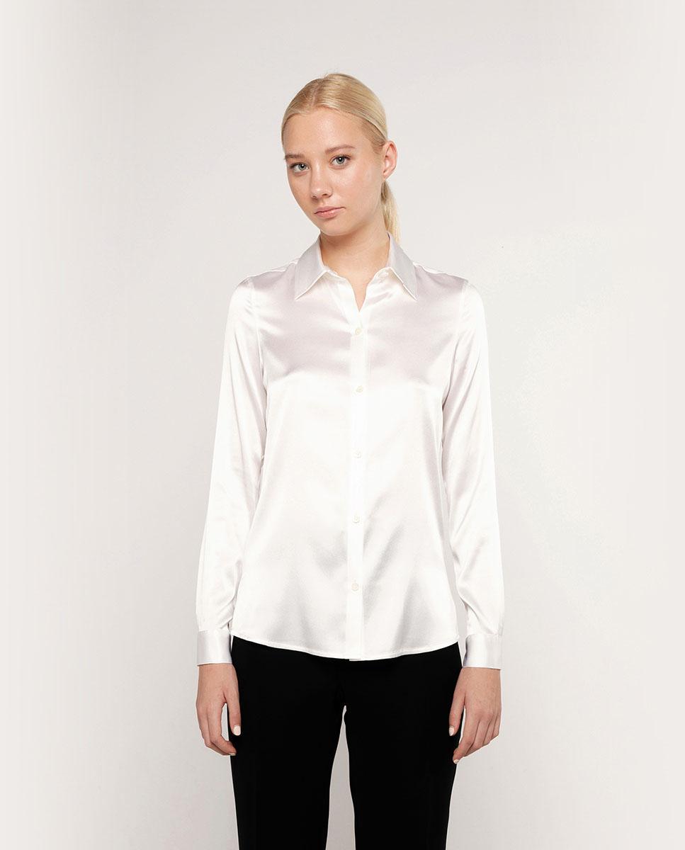 Blusa de mujer lisa en seda elástica - Mirto - Blanco Blanco-1