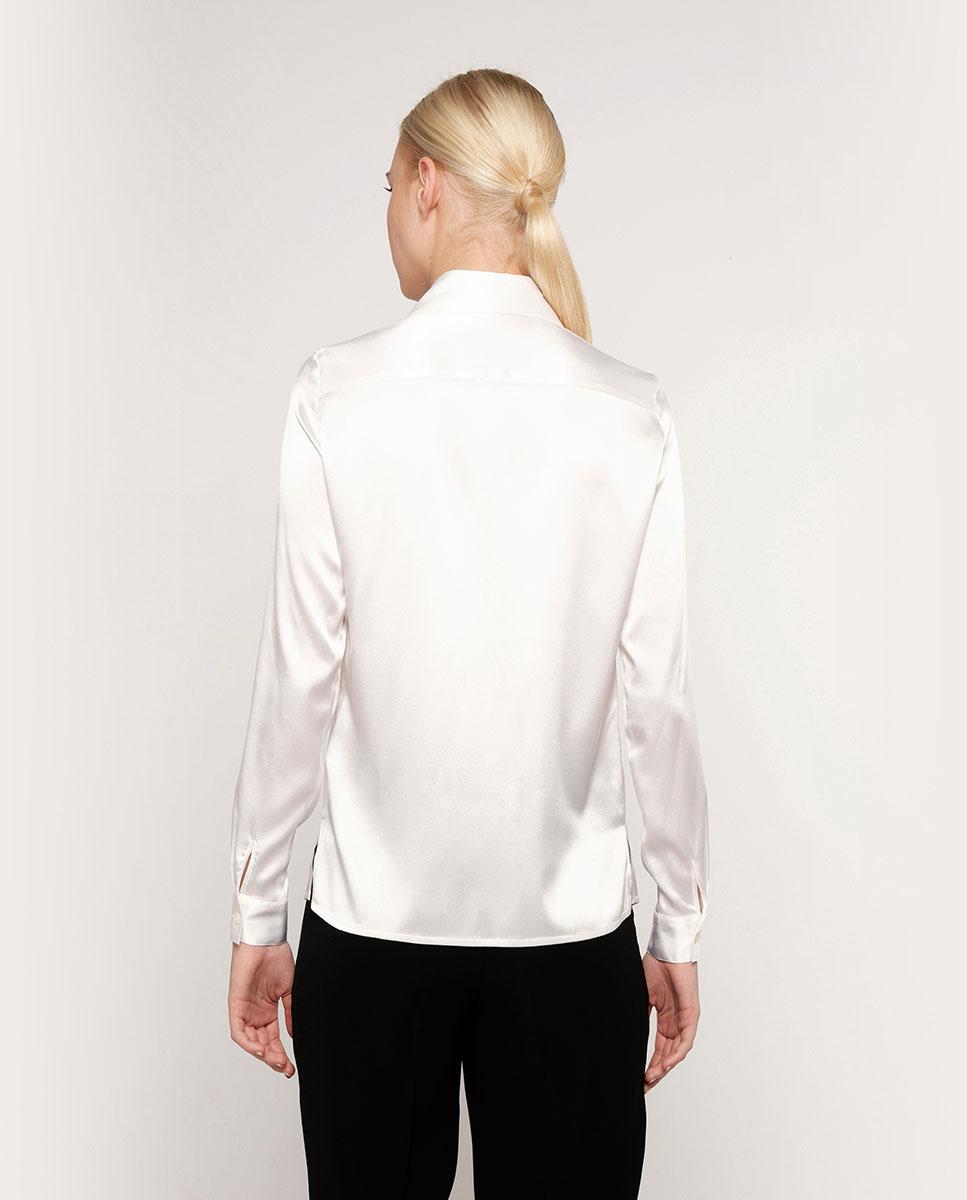 Blusa de mujer lisa en seda elástica - Mirto - Blanco Blanco-2
