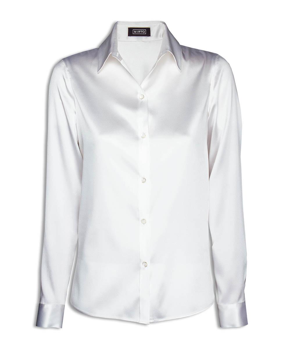 Blusa de mujer lisa en seda elástica - Mirto - Blanco Blanco-4