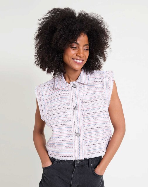 Imagen 0 de Chaleco de mujer tejido tweed con botones joya