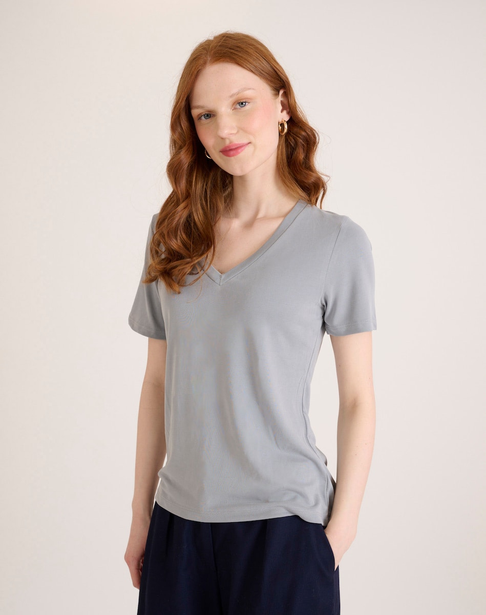 Camiseta Básica Camiseta Manga Corta Gris Mujer Camiseta Cuello