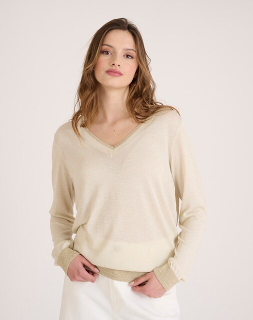 Imagen 0 de Jersey de mujer con cuello pico y acabado en lúrex