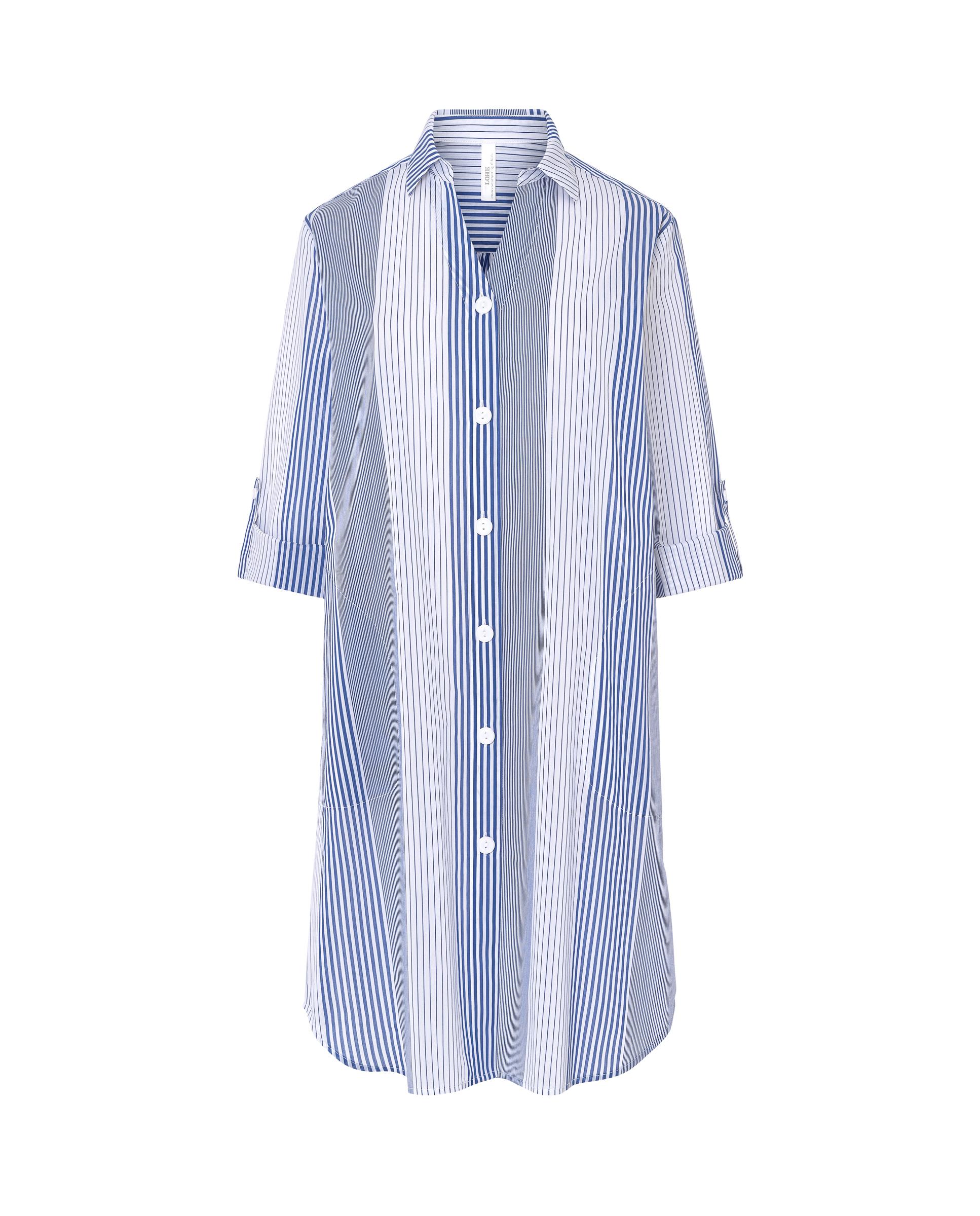 Vestido de playa corto botones a rayas - Lohe - Azul / Blanco Azul / Blanco-4