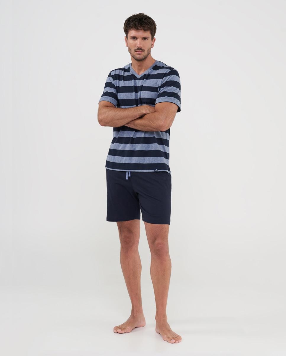 Imagen 0 de Pijama de hombre corto rayas Azul marino